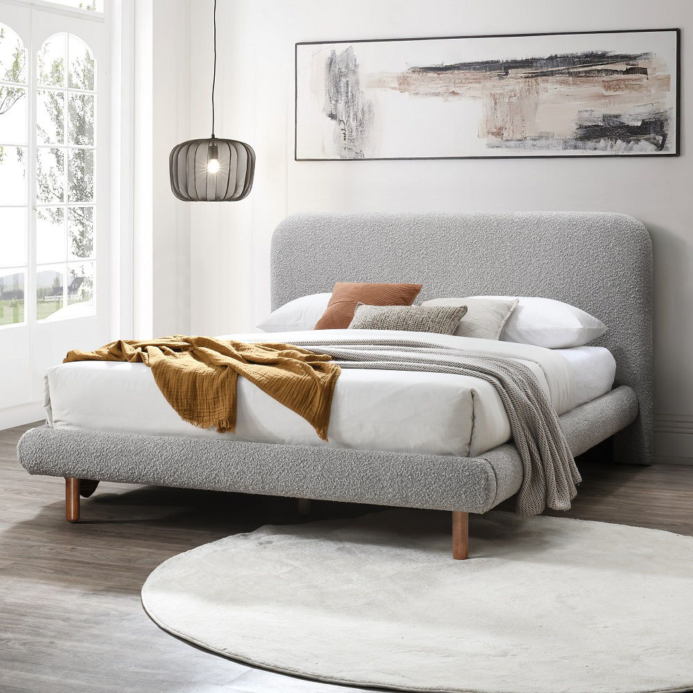Cleo - Queen Bed - Gray Boucle, gray