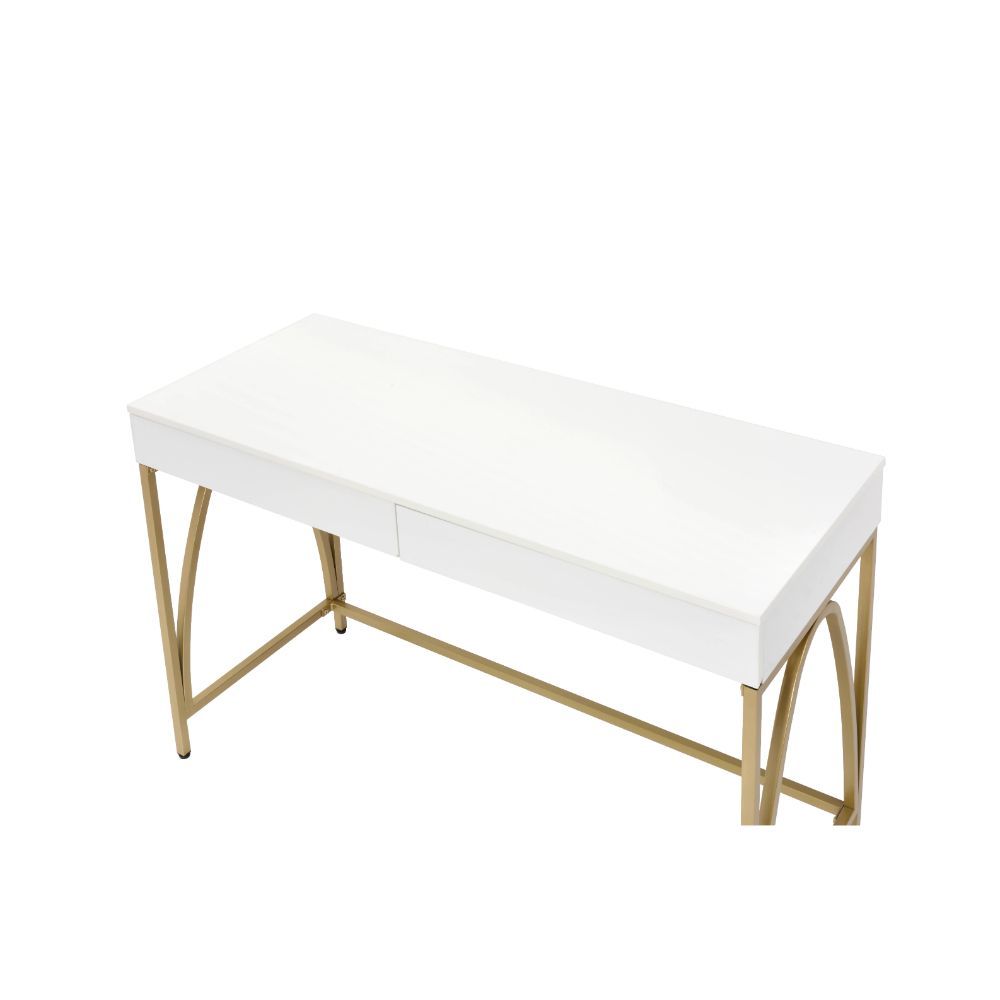 Lightmane - Writing Desk (Same Ac00900) - White High Gloss & Gold, white, view 7
