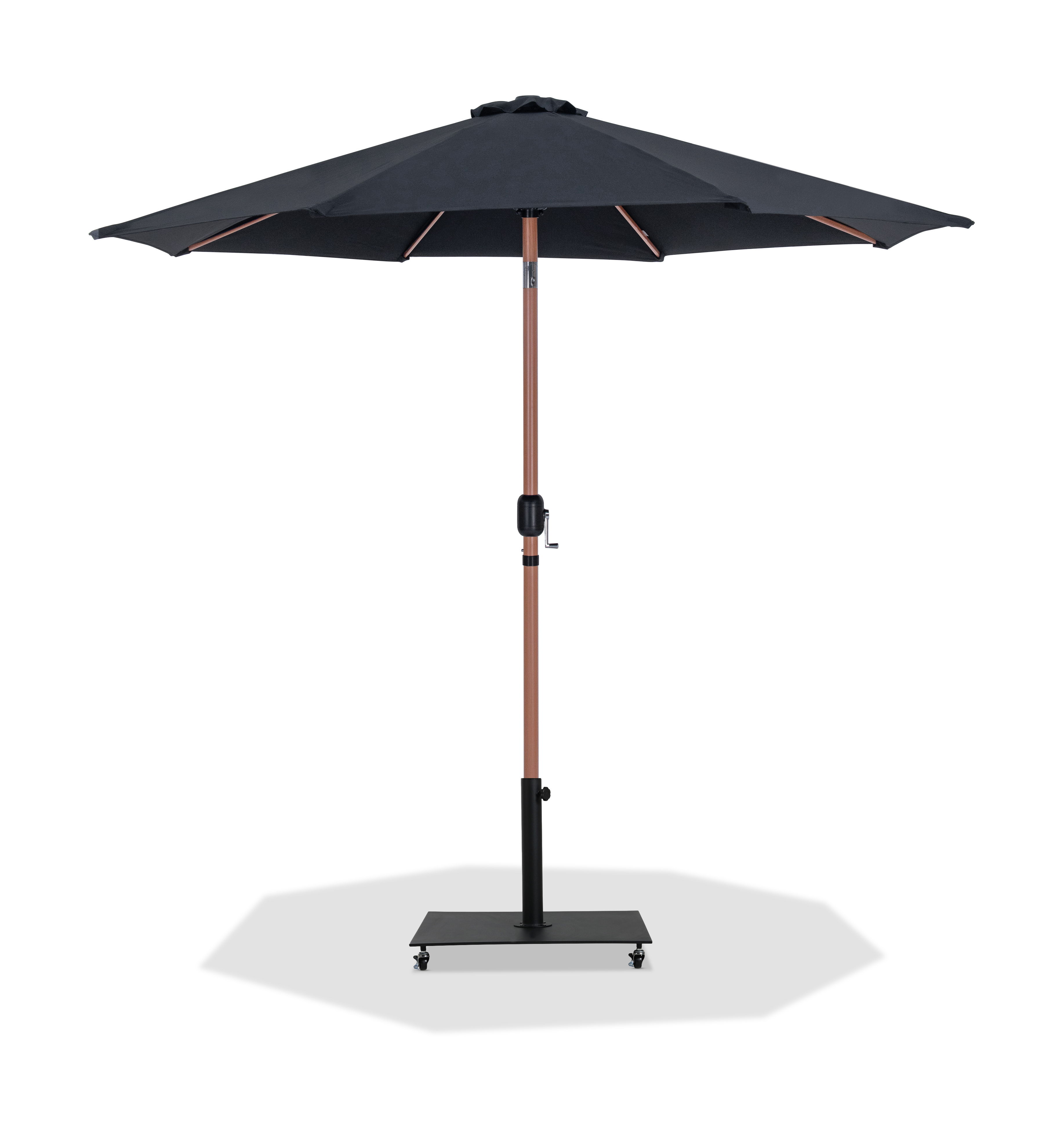 Fiji - Aluminum Patio Umbrella With Square Black And Teak Base - Black