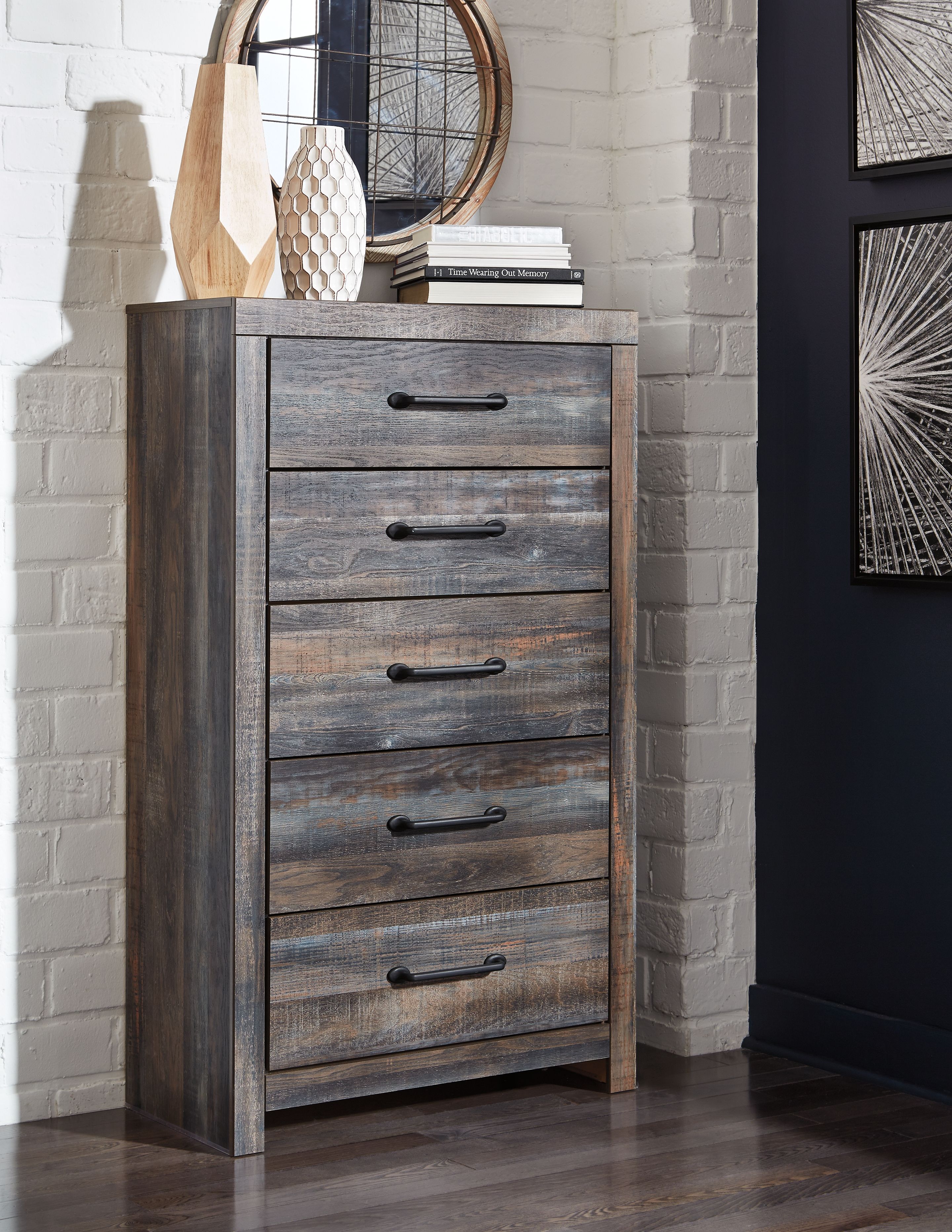 Ashley Furniture Drystan - King Bookcase Bed With 4 Storage Drawers - 8 Pc. - Dresser, Mirror, Chest, King Bed - Multi - Image 4