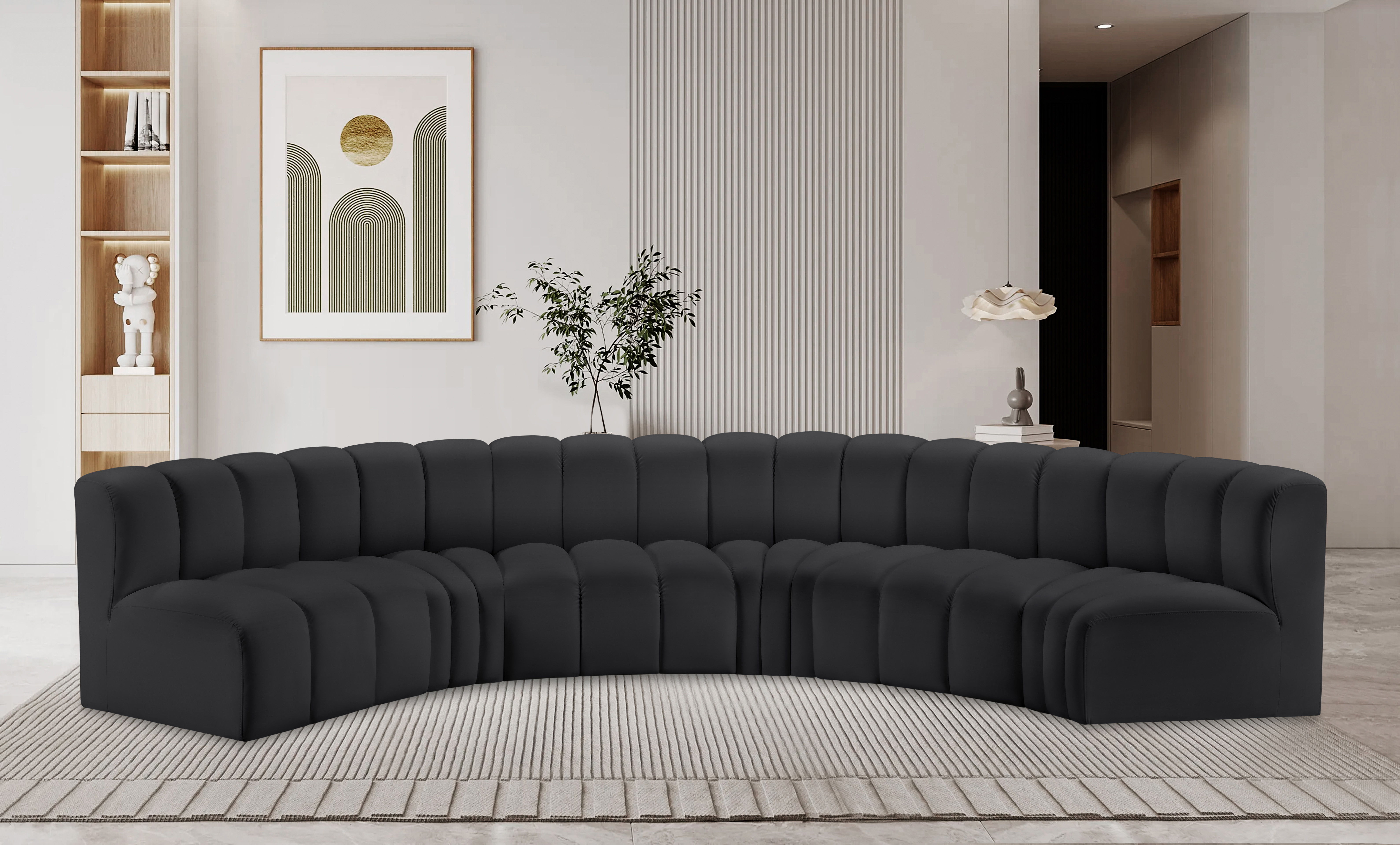 Arc - Faux Leather 6 Piece U-Shaped Modular Sofa - Black