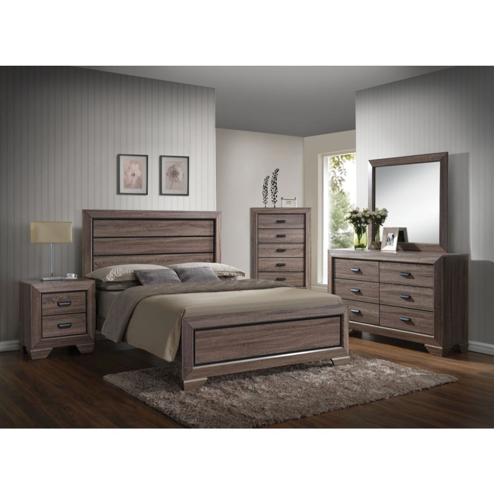 Lyndon - Eastern King Bed - Weathered Gray Grain, dark brown