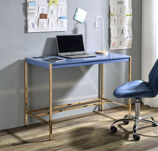Midriaks - Writing Desk With USB - Navy Blue & Gold, blue