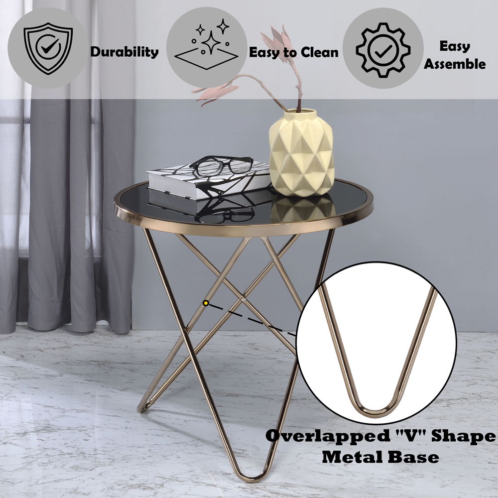 Valora - End Table - Black Glass & Champagne, black, view 4