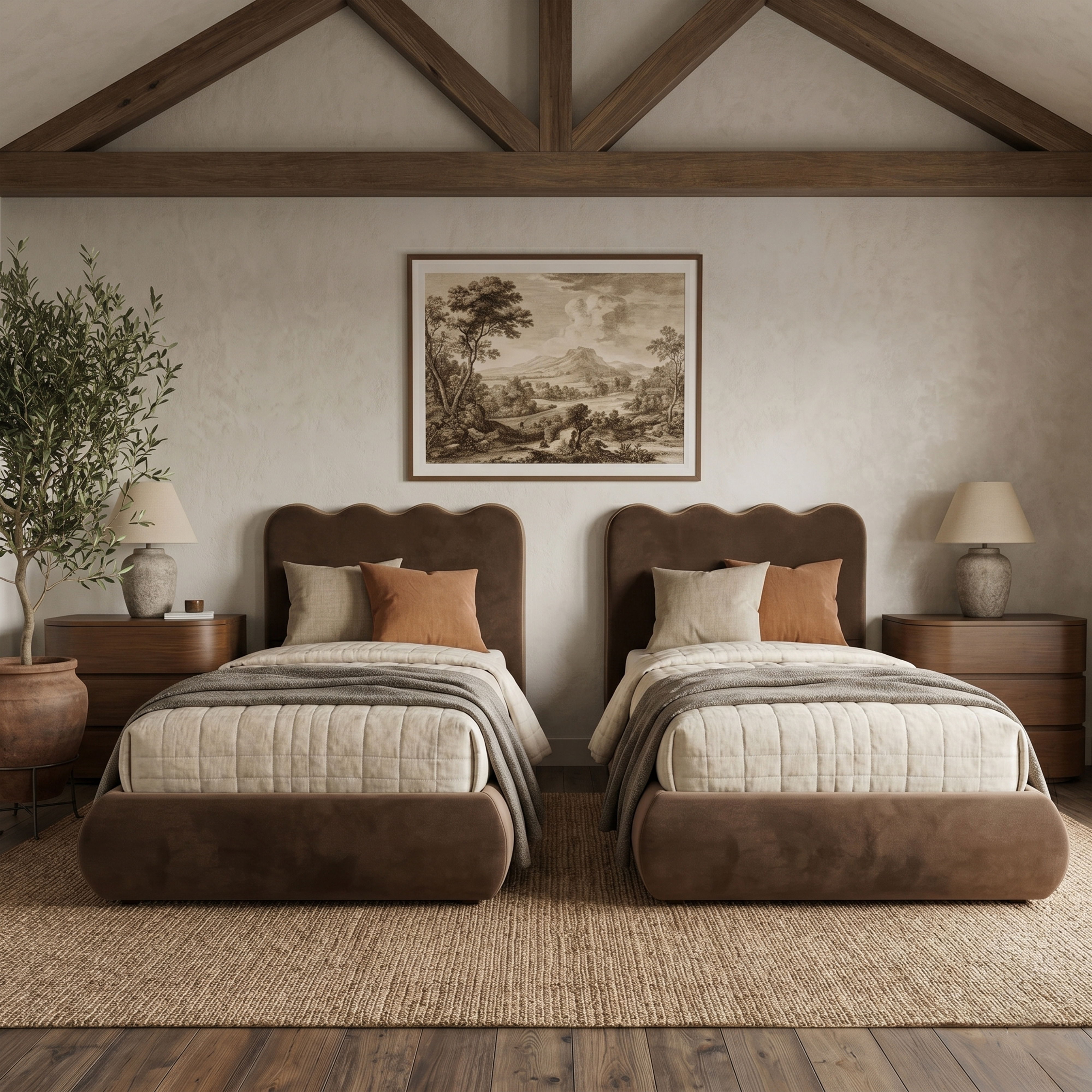 Tempo - Velvet Upholstered Twin Bed - Brown
