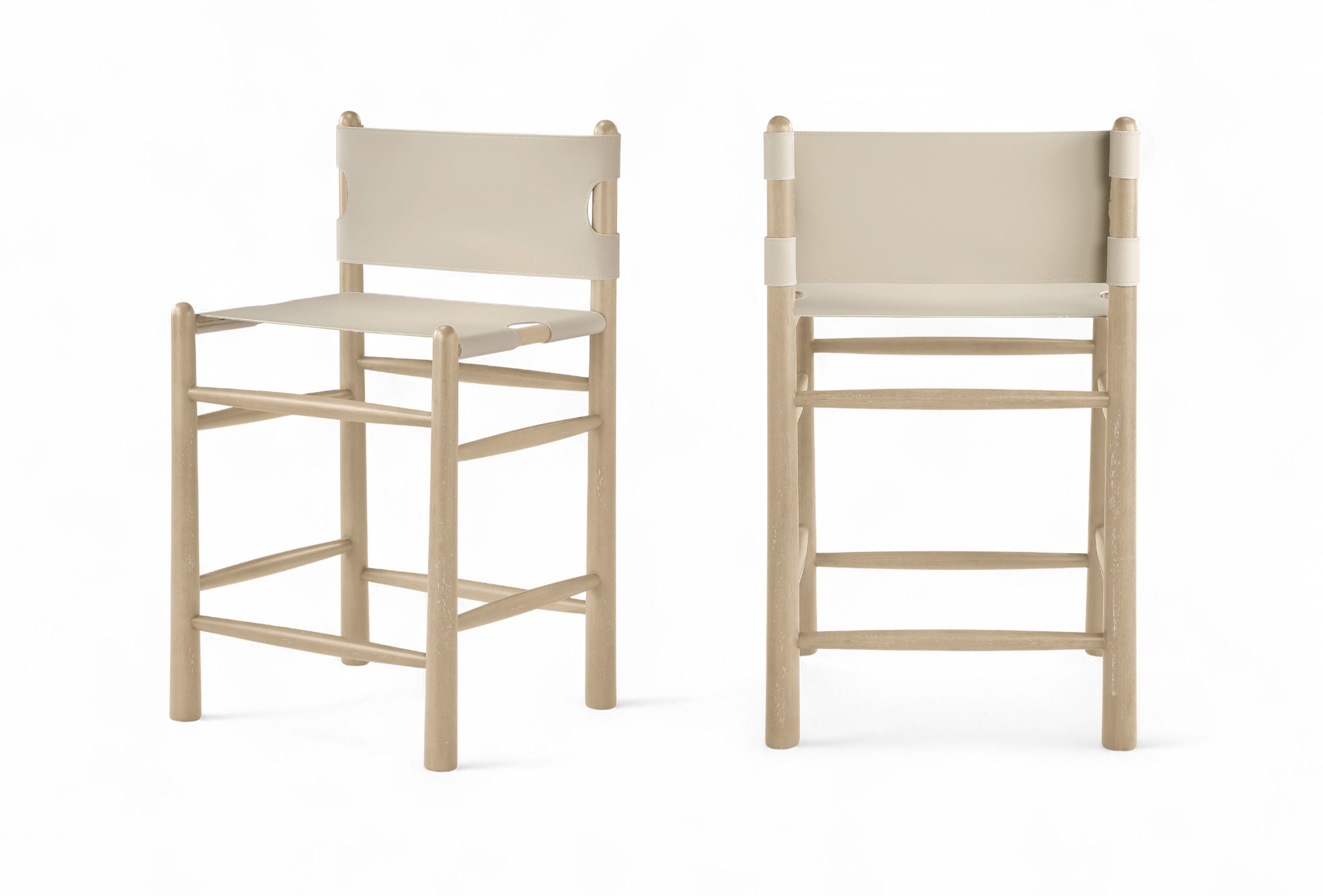 Santos - Vegan Leather Upholstered Counter Stool - Beige / Stained Natural