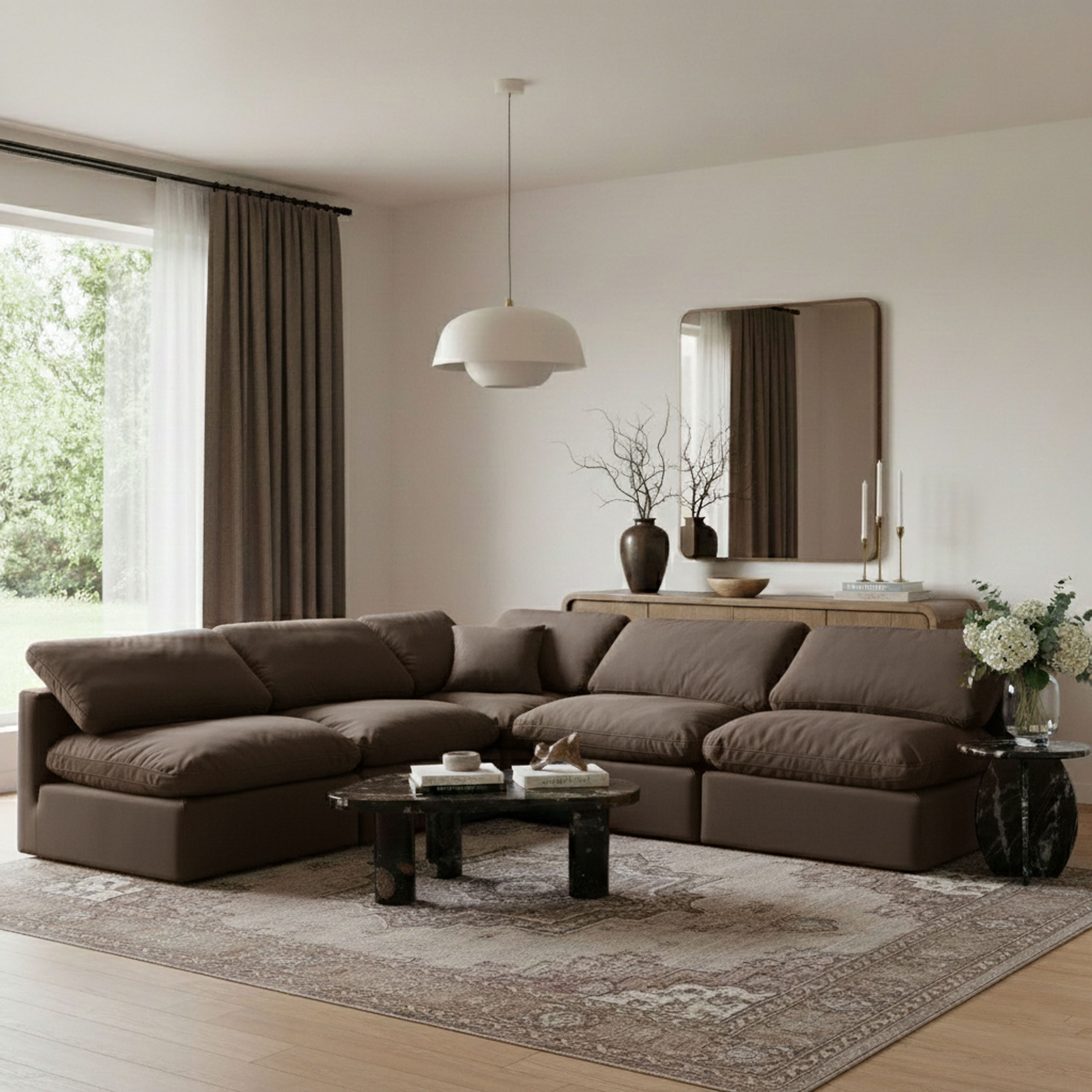 Indulge - Velvet 5 Piece Modular Corner Armless Sectional - Brown