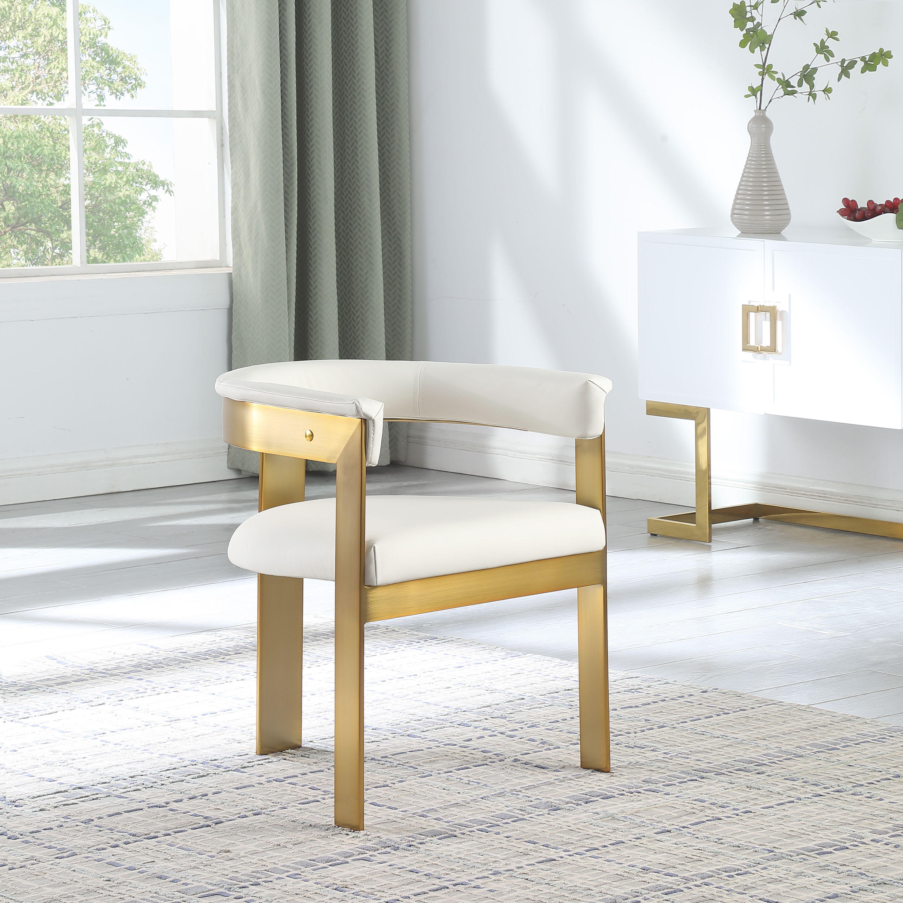 Romeo - Faux Leather Dining Chair With Gold Base (Set of 2) - Cream