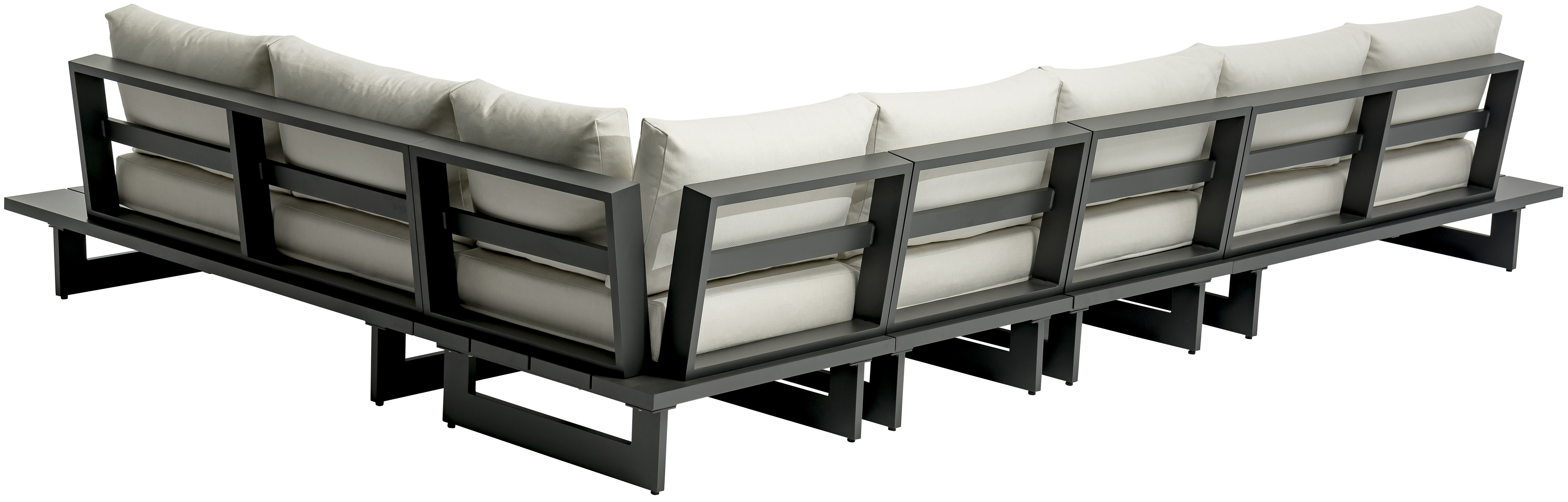 Maldives - 5 Piece Water Resistant Outdoor Patio Modular Right Arm Facing Sectional With Gray Base - Cream