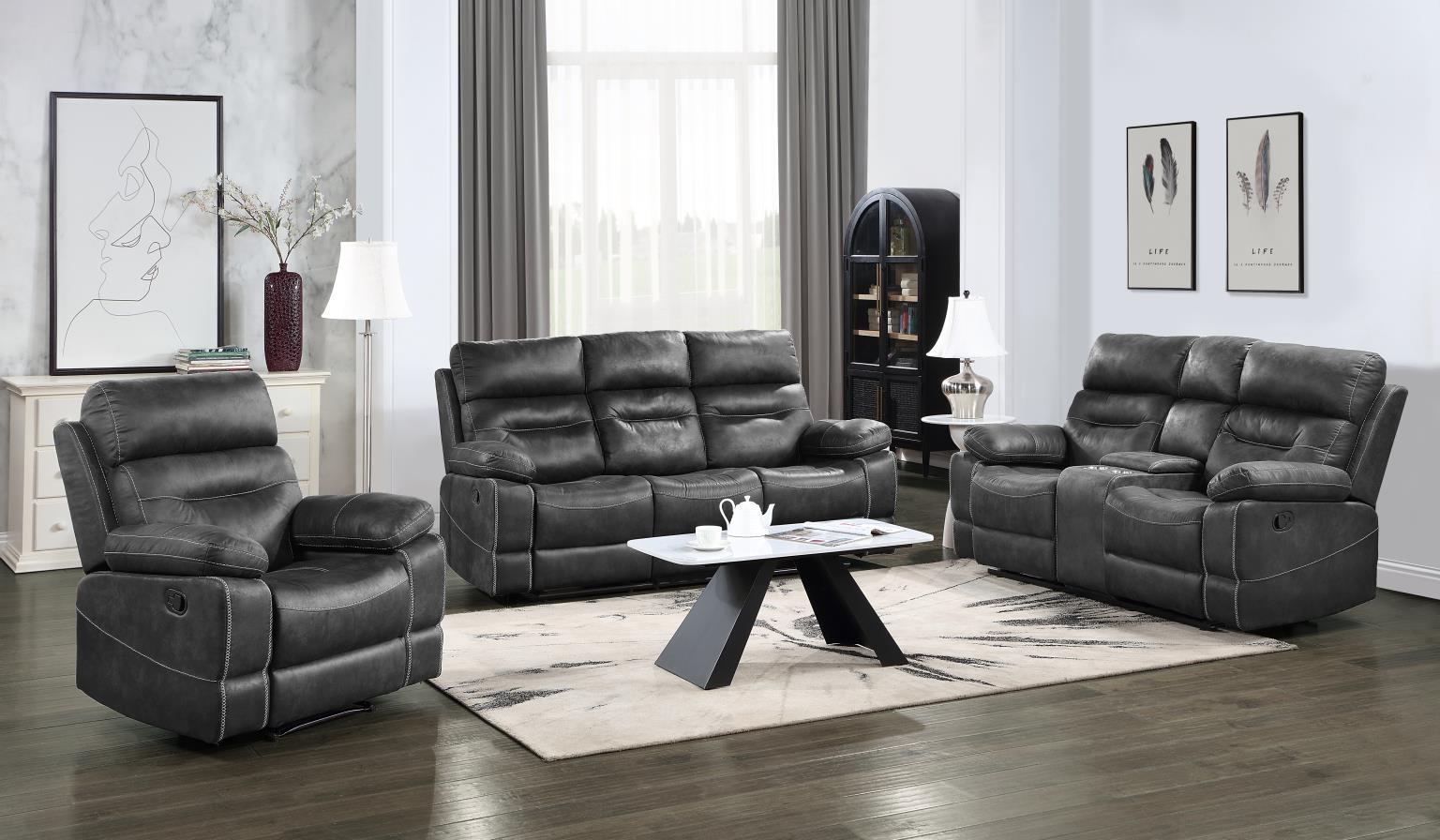 U170 - 3 Piece Living Room Set (Motion Sofa & Motion Loveseat, Motion Chair) - Dark Gray