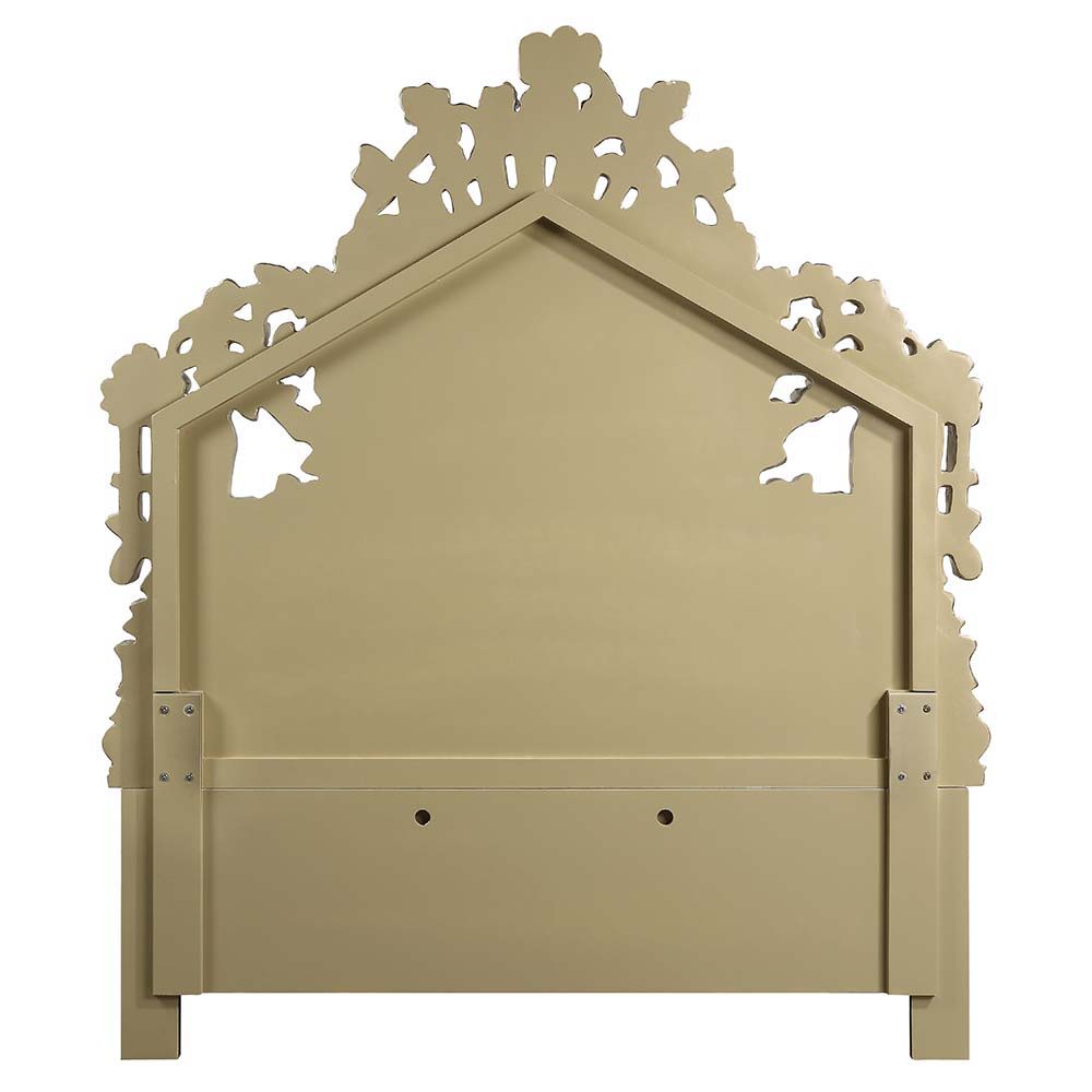 Bernadette - Eastern King Bed - White Synthetic Leather Fabric & Gold, white, view 4