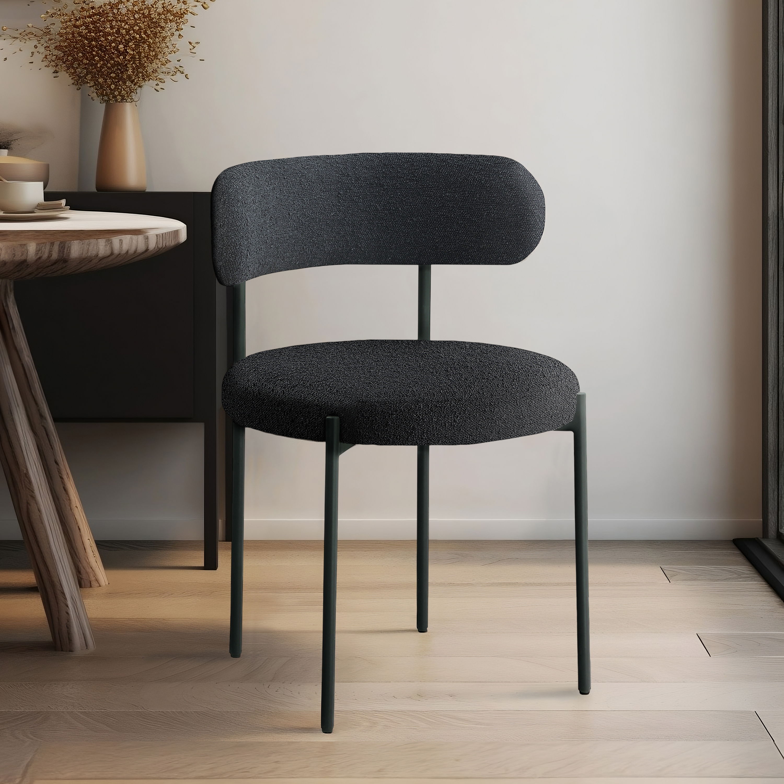Beacon - Boucle Fabric Dining Chair With Black Legs (Set of 2) - Black