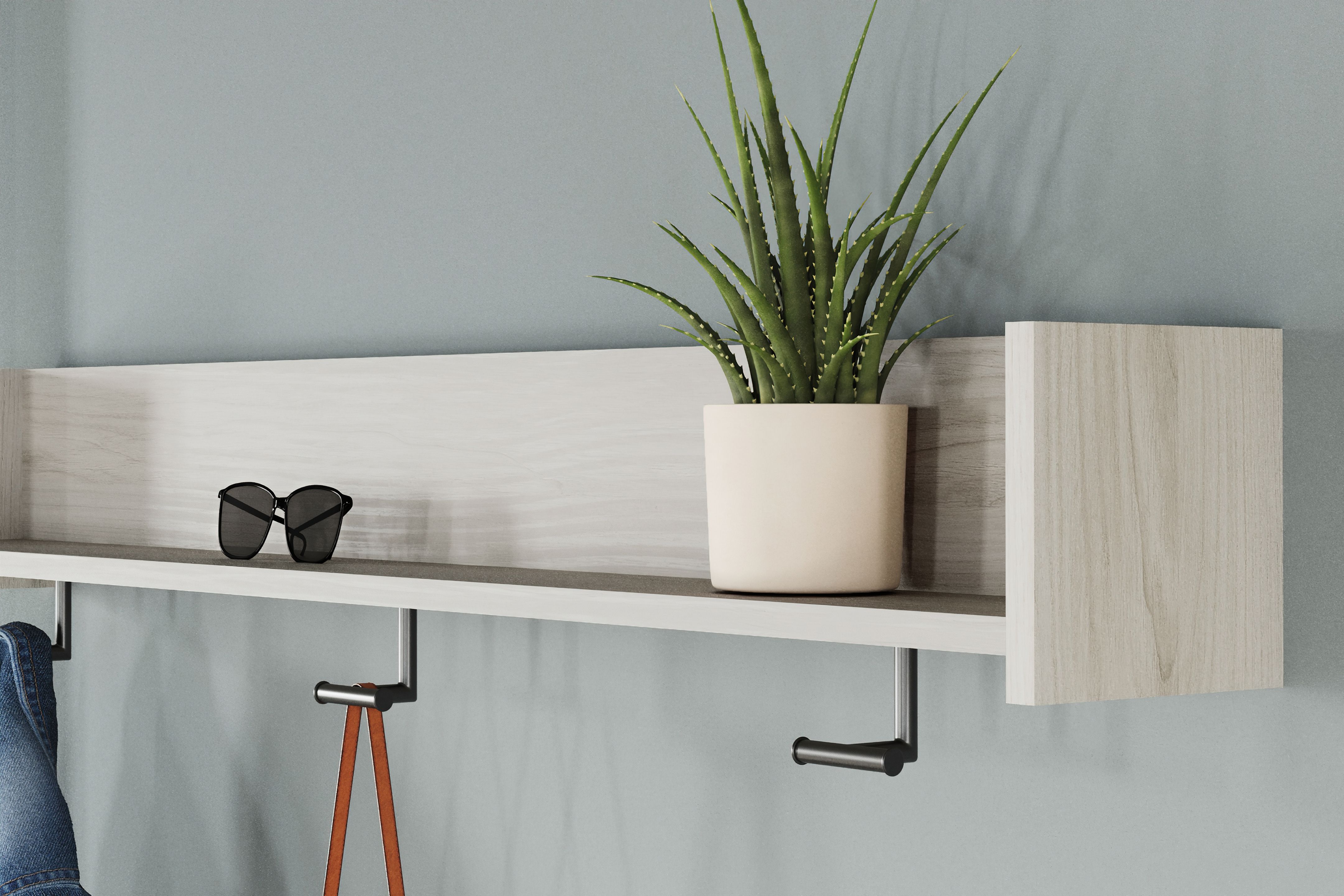 Socalle - Wall Mounted Coat Rack w/Shelf - Light Natural, beige, view 5