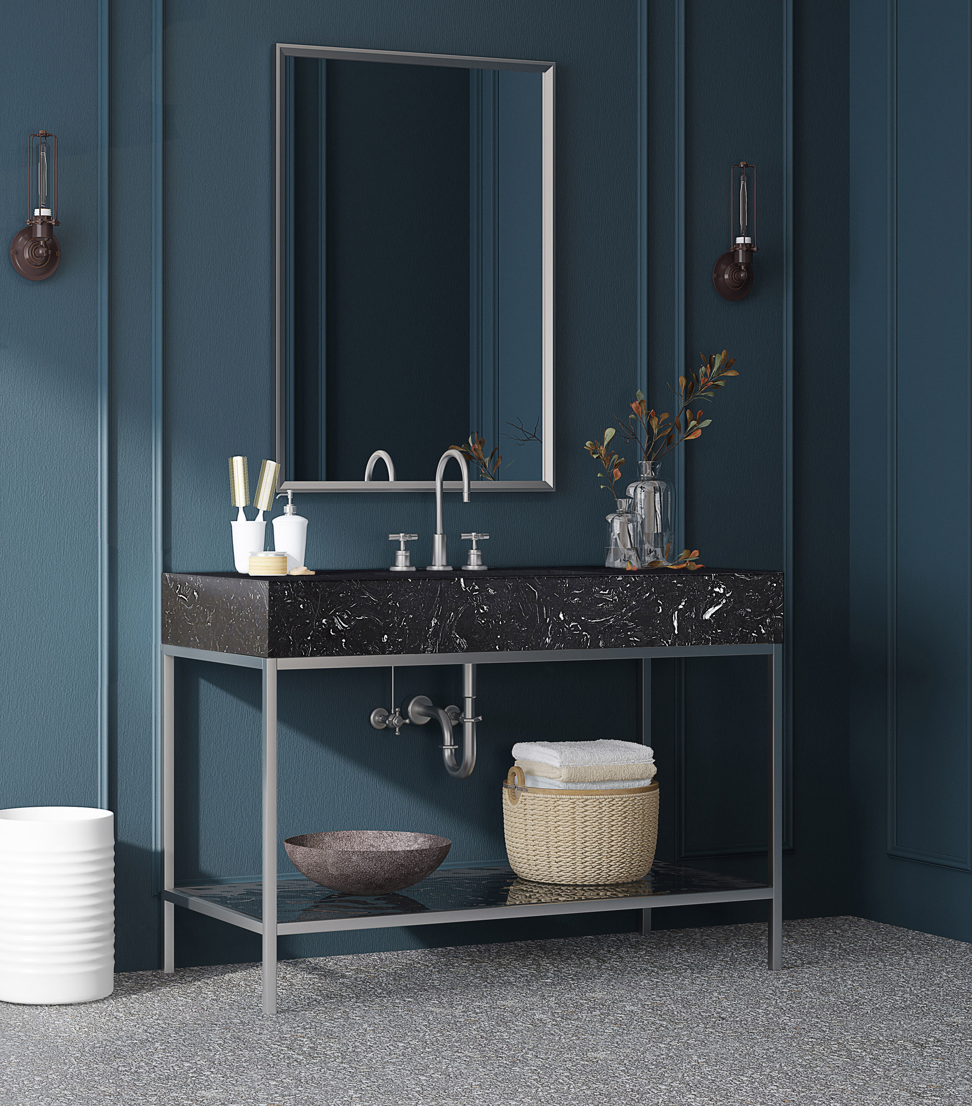 Marmo - 48" Engineered Marble Bathroom Vanity With Chrome Base - Black