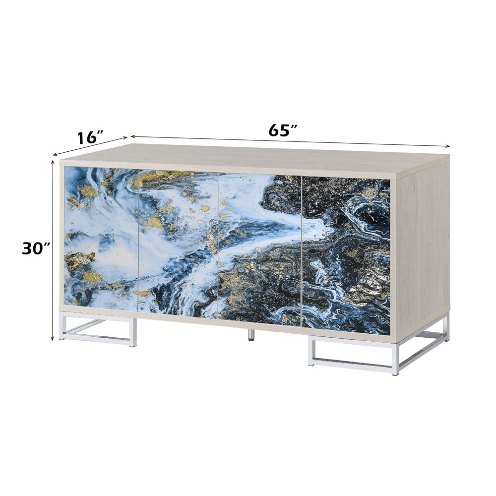 Liam - Console Cabinet - Blue Marble Print & Chrome, white, view 4