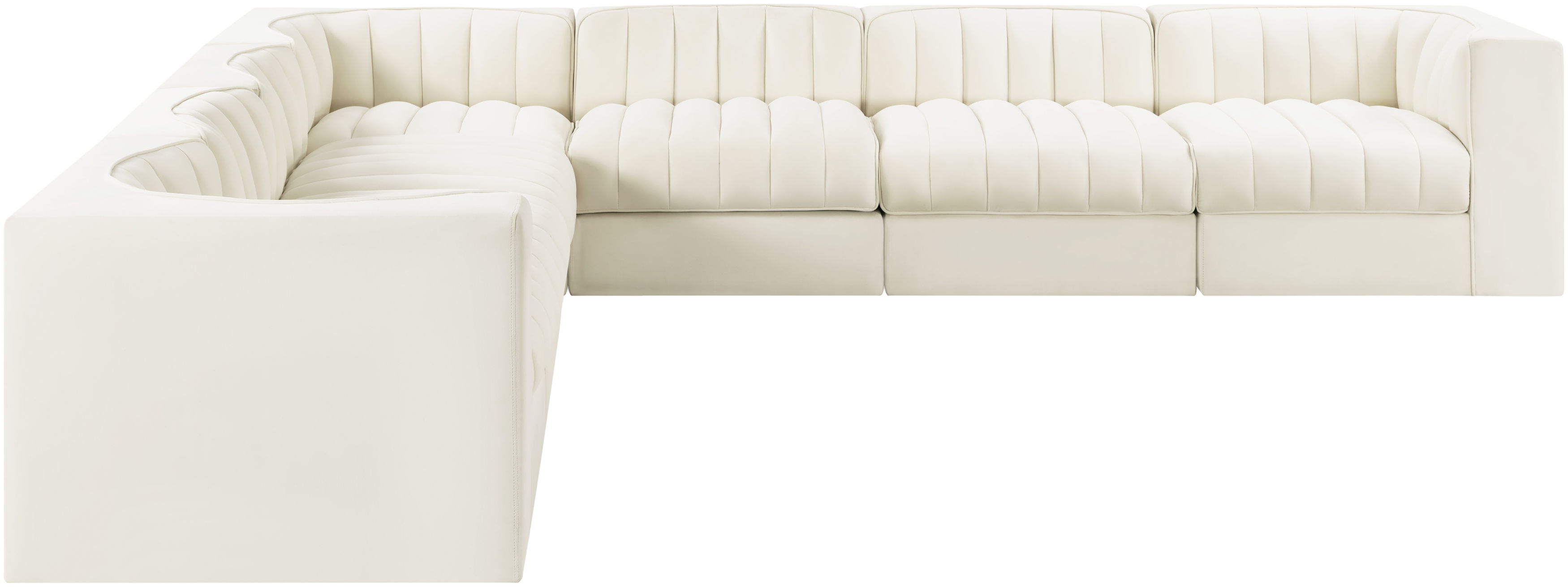 Rummi - Symmetrical Velvet Performance Fabric Upholstered 7 Piece Modular Sectional (With 3 Corner Chairs) - Cream