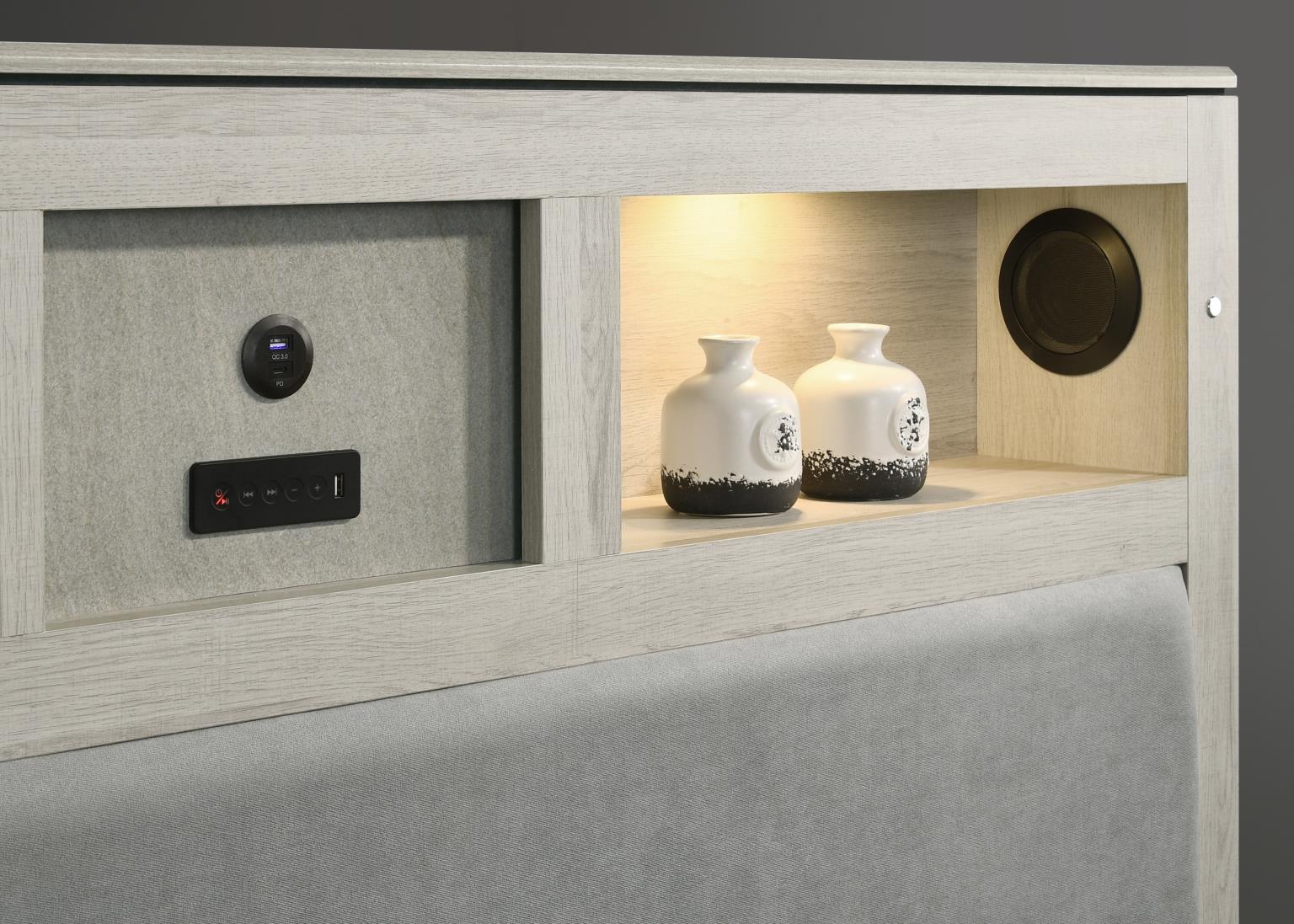 B261 - 5 Piece Bedroom Set (Queen Bed Frame, Dresser, Mirror, Chest, Nightstand) - Light Beige / Dove Gray