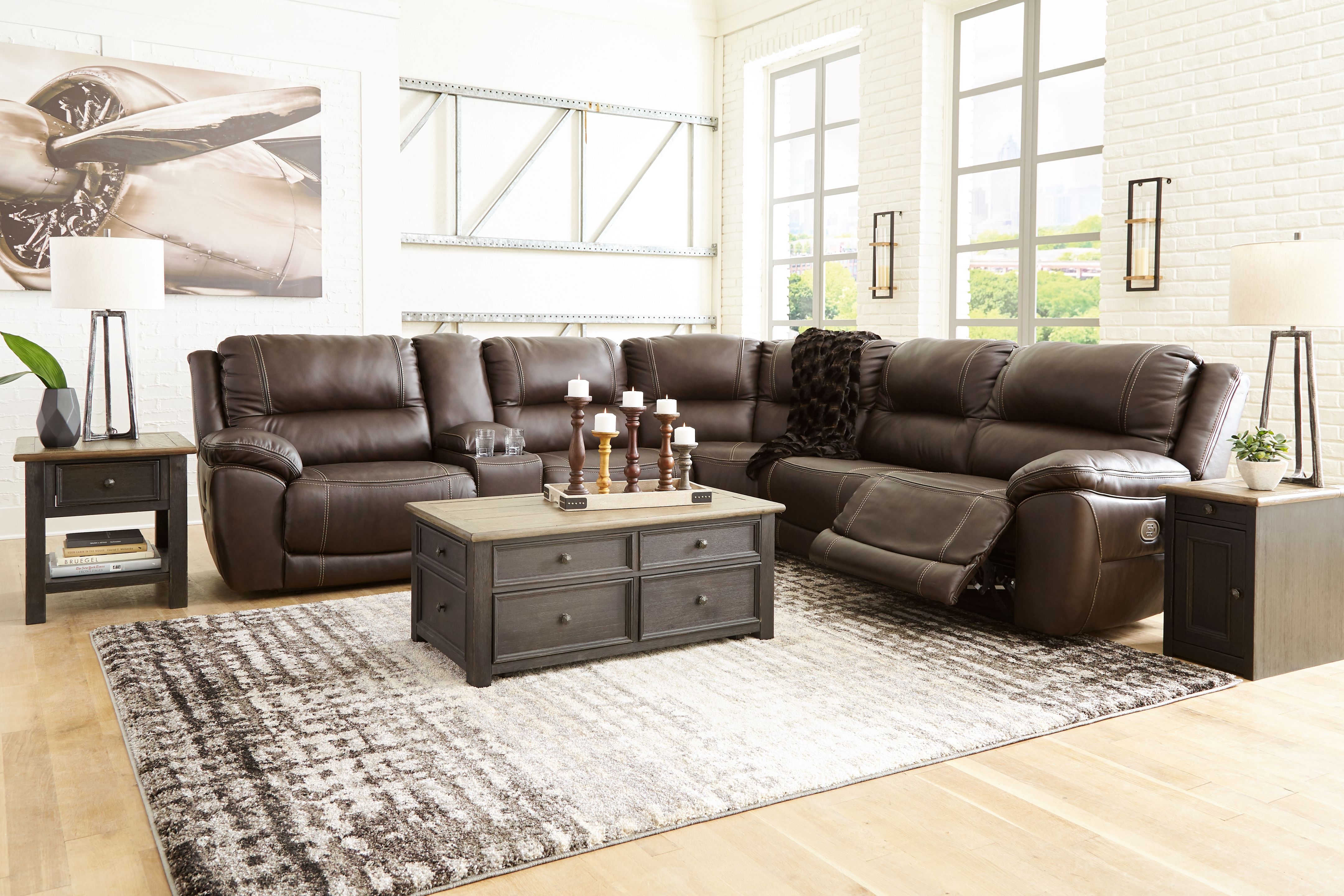 Ashley Furniture Dunleith - Power Sectional 6 Pc - Chocolate - Image 8