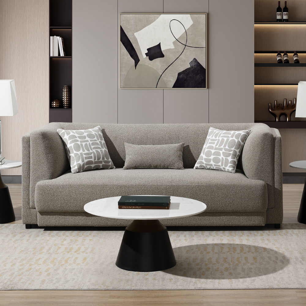 Glenda - Sofa With 3 Pillows - Gray Chenille, gray