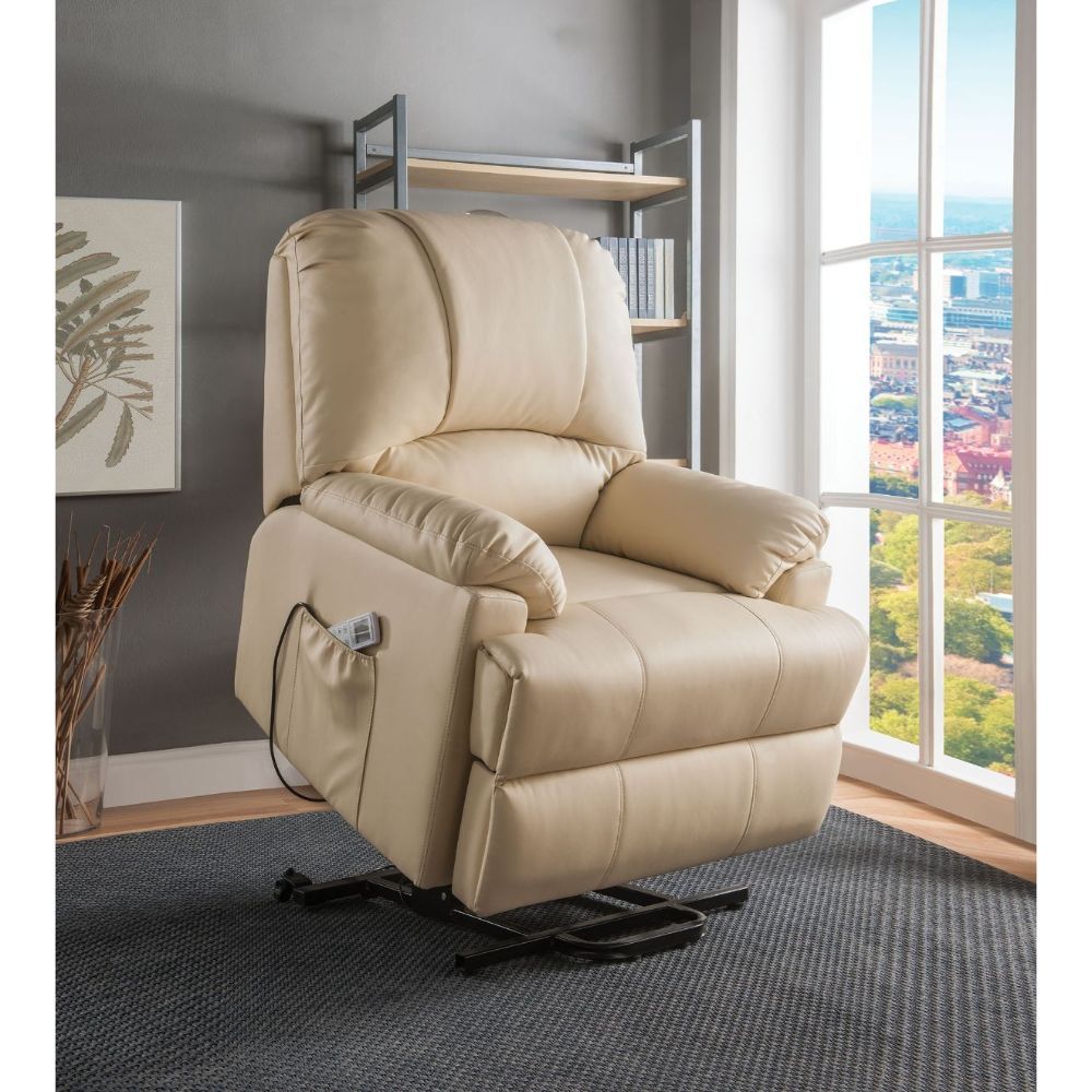 Ixora - Recliner With Power Lift & Massage - Beige Synthetic Leather, beige, view 2