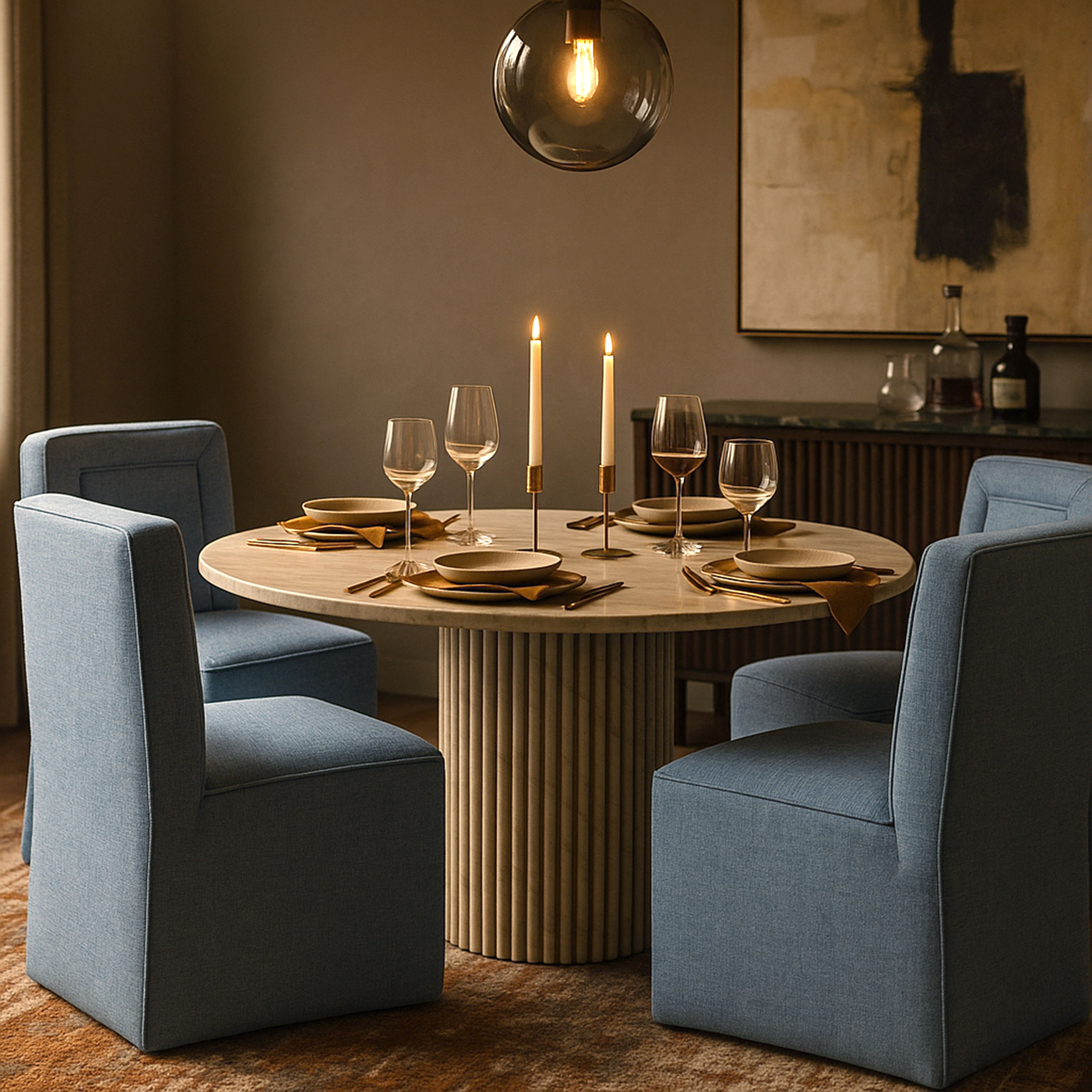 Duvina - Chenille Performance Fabric Dining Chair - Light Blue