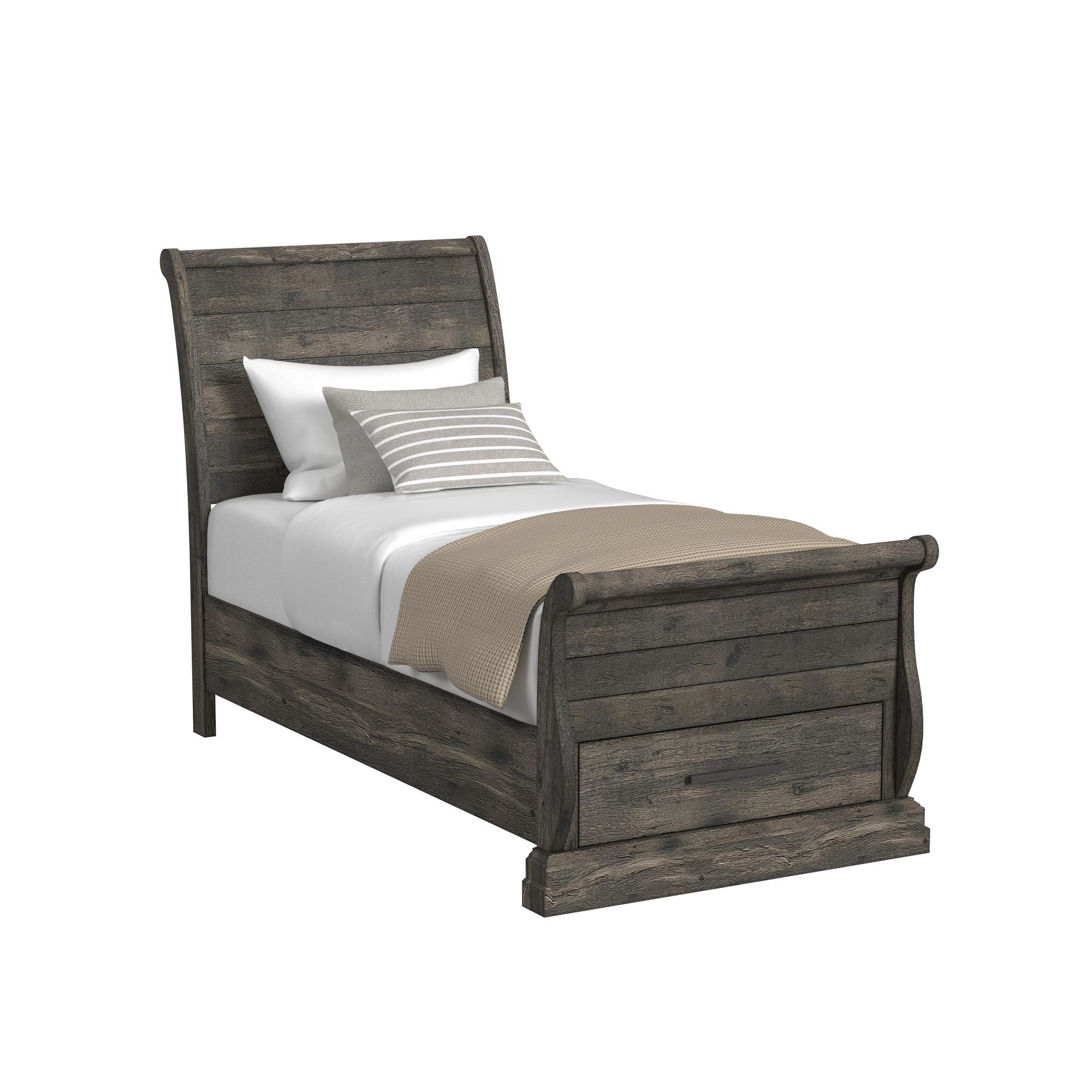 Park Ridge - Twin Sleigh Storage 5 Piece Bedroom Set - Charcoal