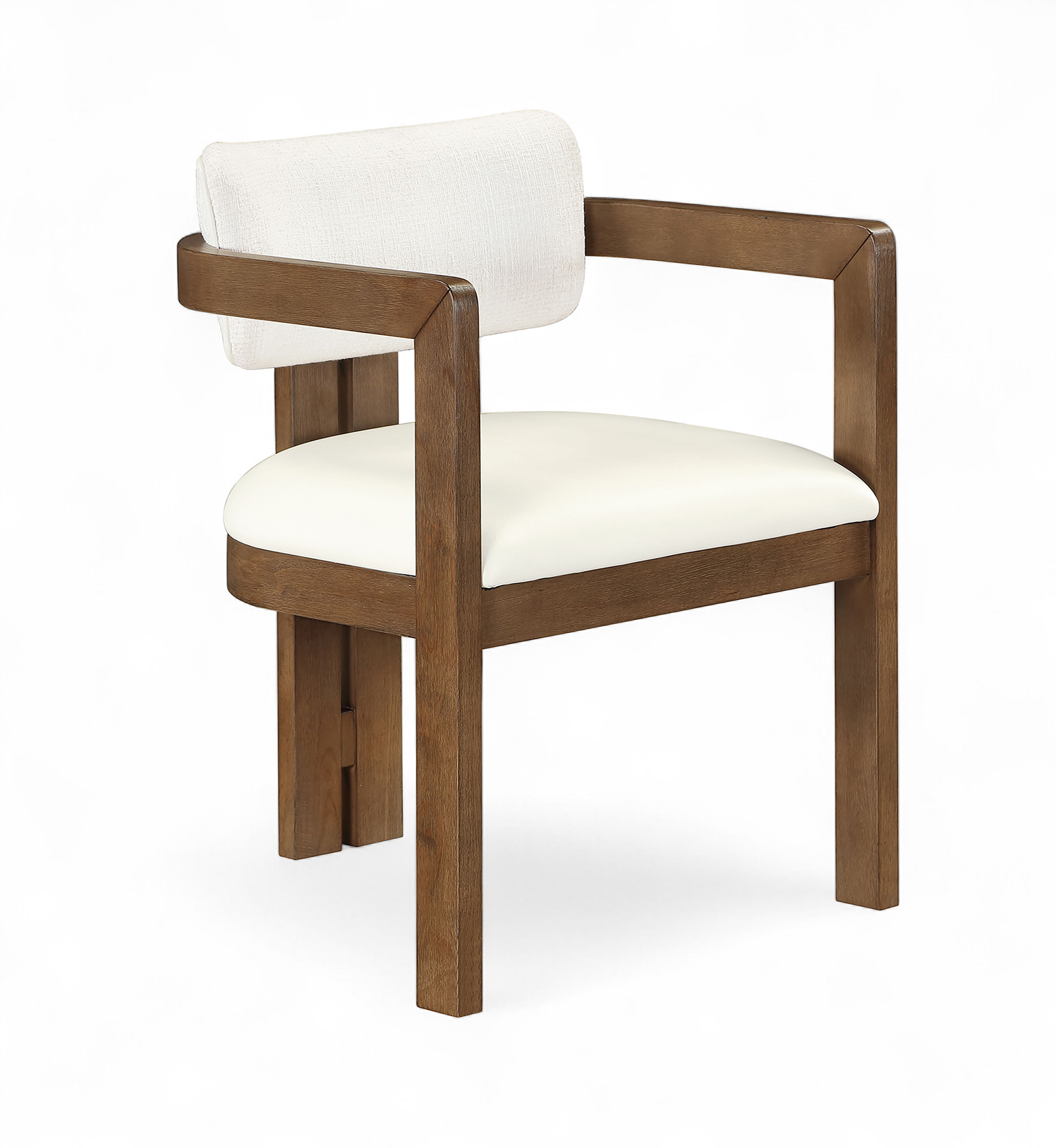 Ravina - Vegan Leather and Linen Textured Fabric Upholstered Dining Chair (Set of 2) - Cream / Stained Brown