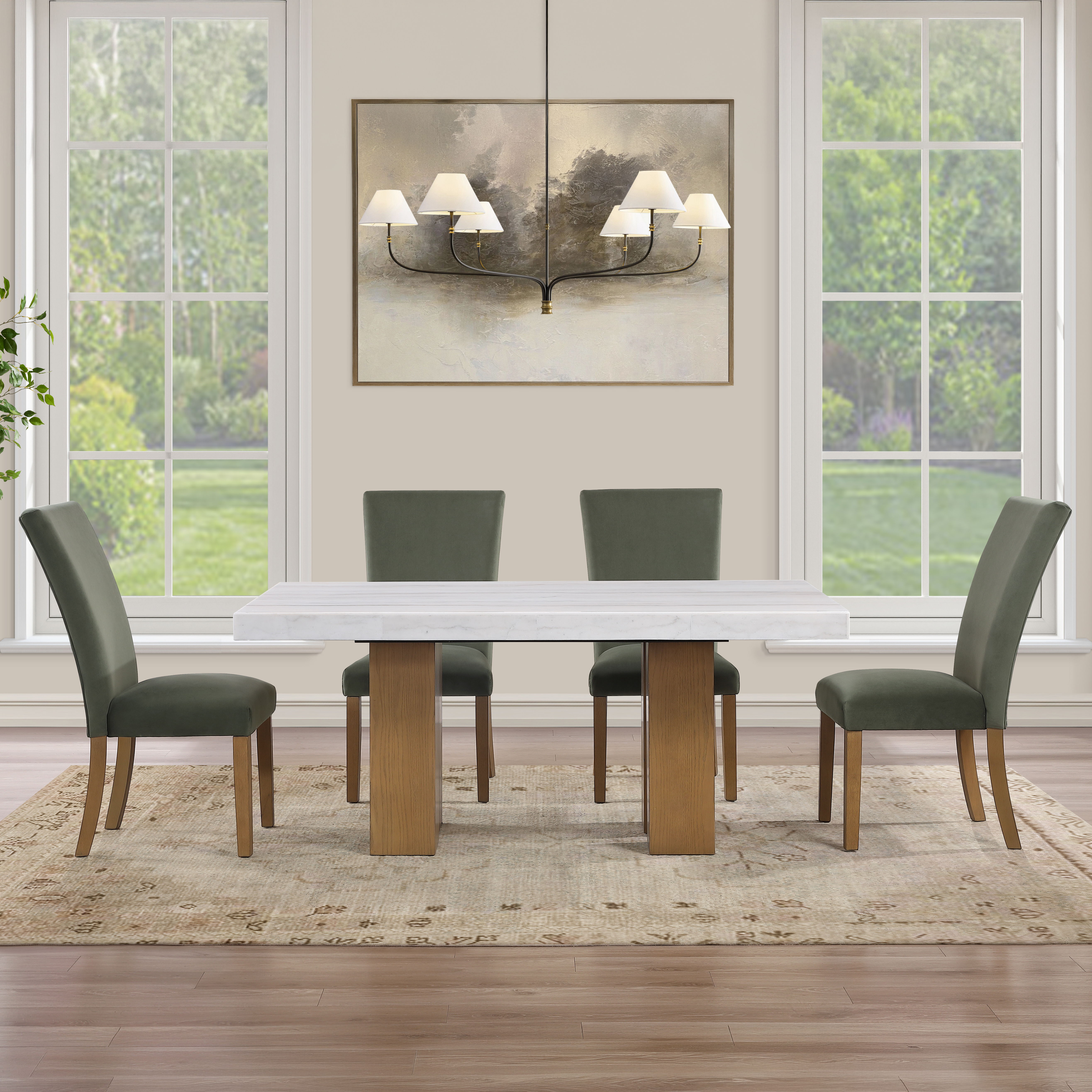 Artemis - 5 Piece Dining Room Set (Table, 4 Side Chairs) - Tan / Green