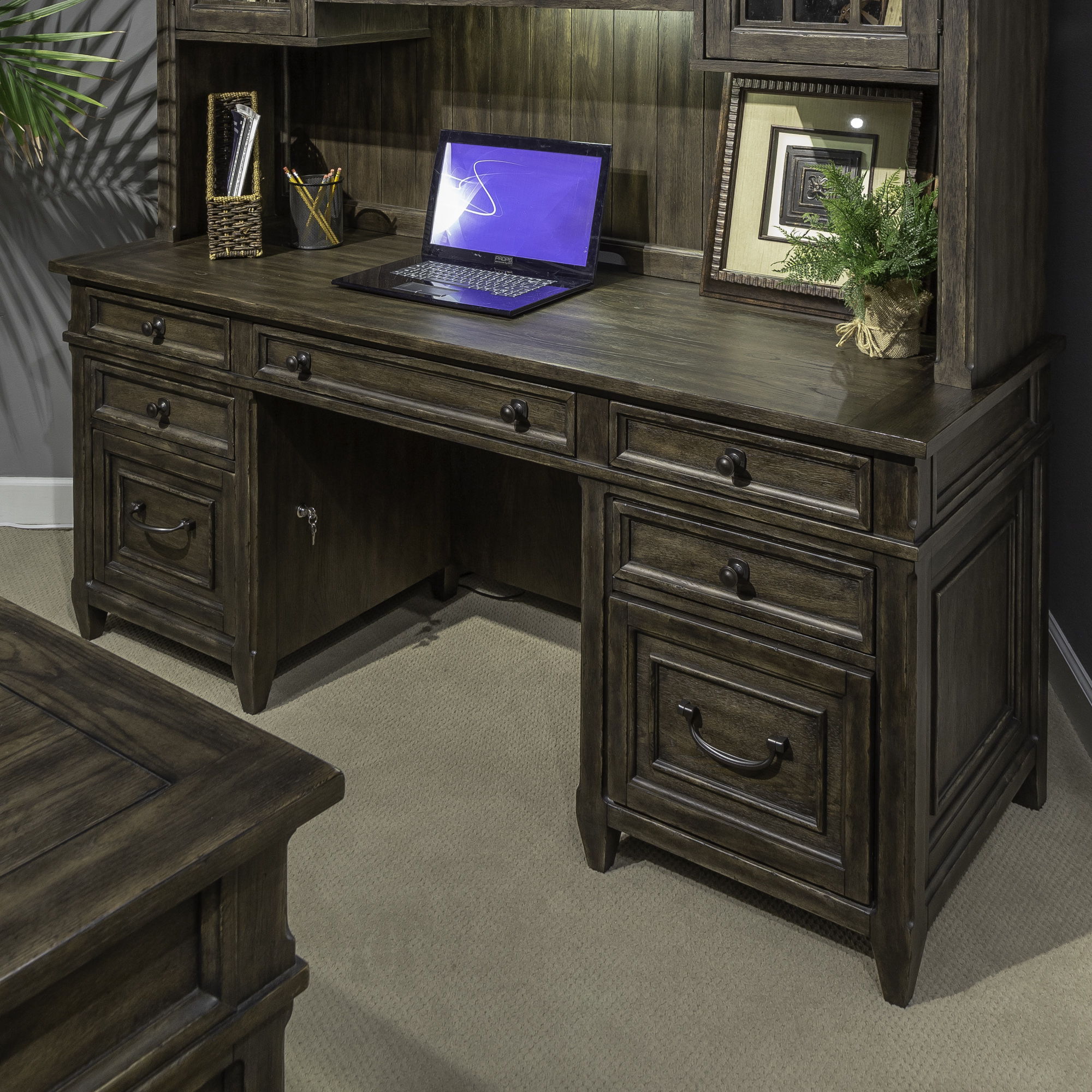 Liberty Furniture Paradise Valley - Jr Executive Credenza - Saddle Brown