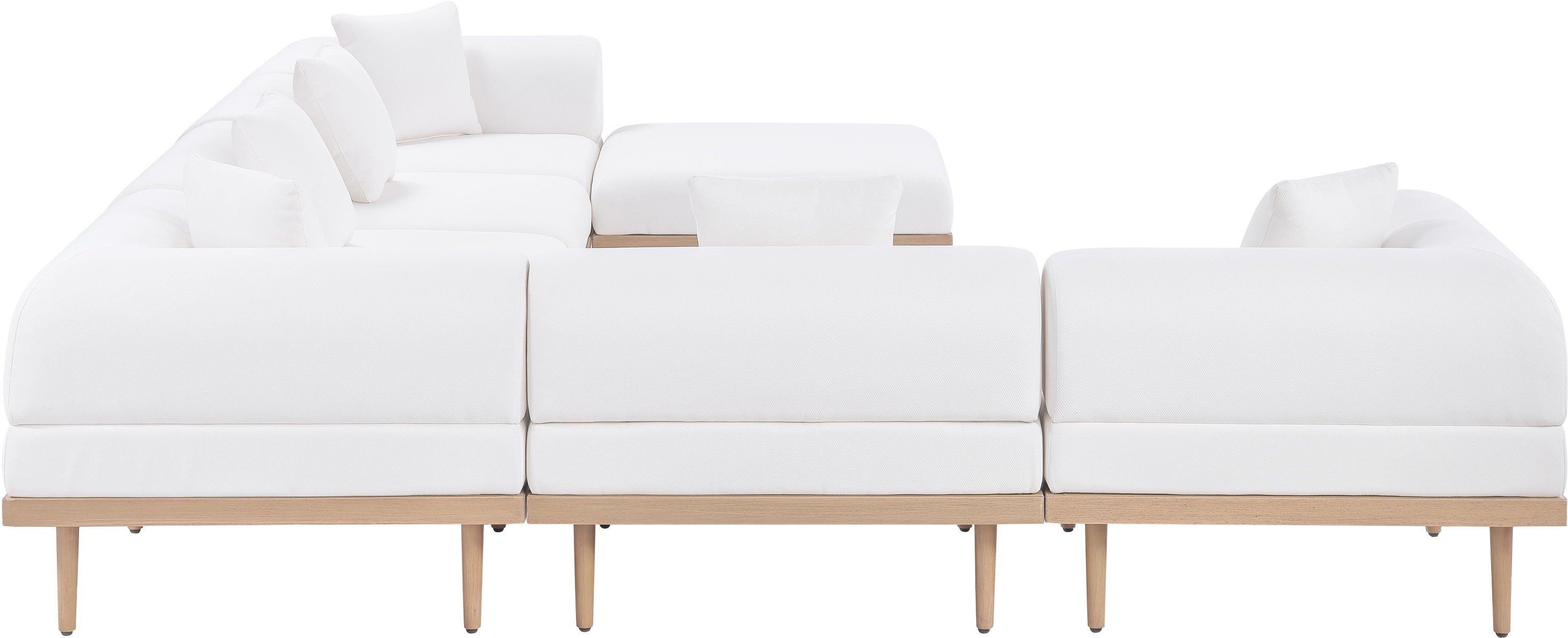 Laguna - 7 Piece Resilient Water Resistant Fabric 142" Upholstered Outdoor Patio Modular Sectional - Cream
