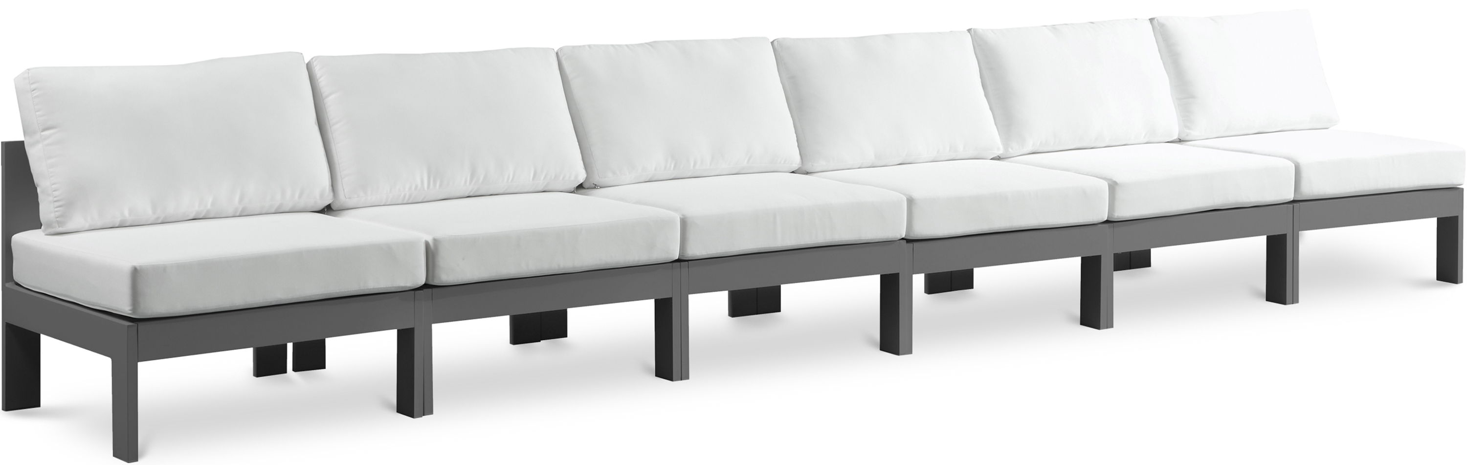 Nizuc - Outdoor Patio 6 Seat Armless Modular Sofa With Gray Frame - White