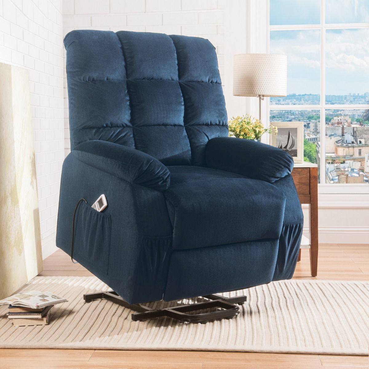 Ipompea - Recliner With Power Lift & Massage - Black Velvet, black, view 6