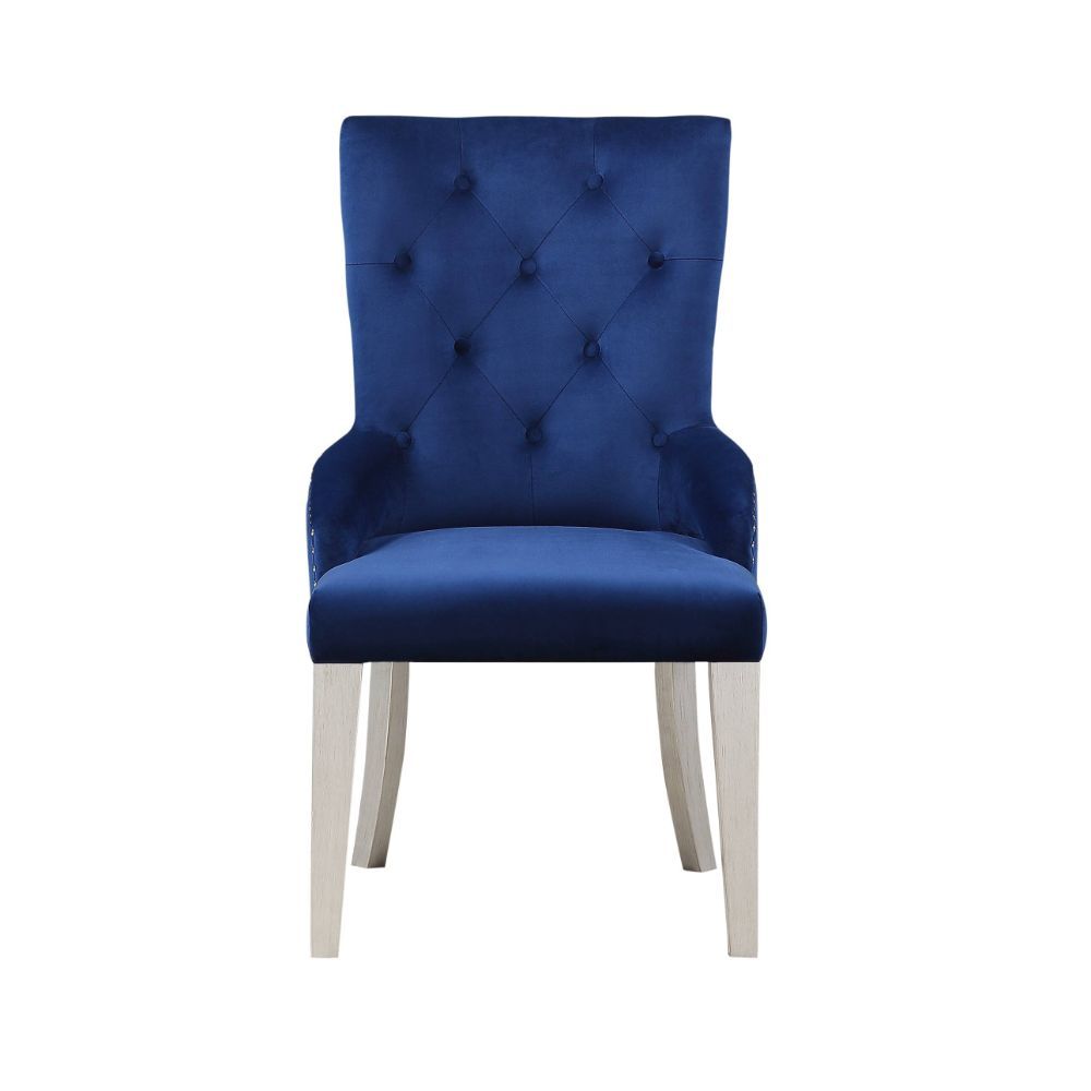 Varian - Side Chair - Blue Fabric & Antique Platinum, blue, view 2