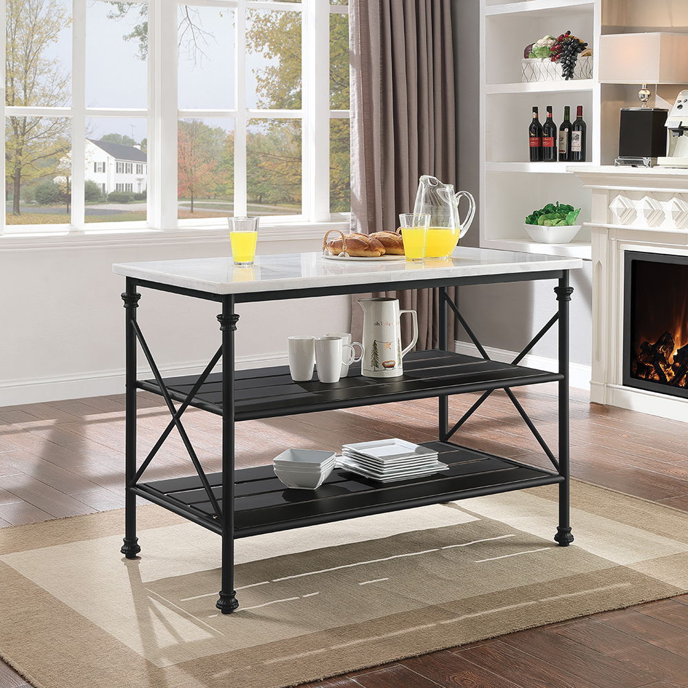 Brahm - Kitchen Island - White Marble Top & Gray, dark gray