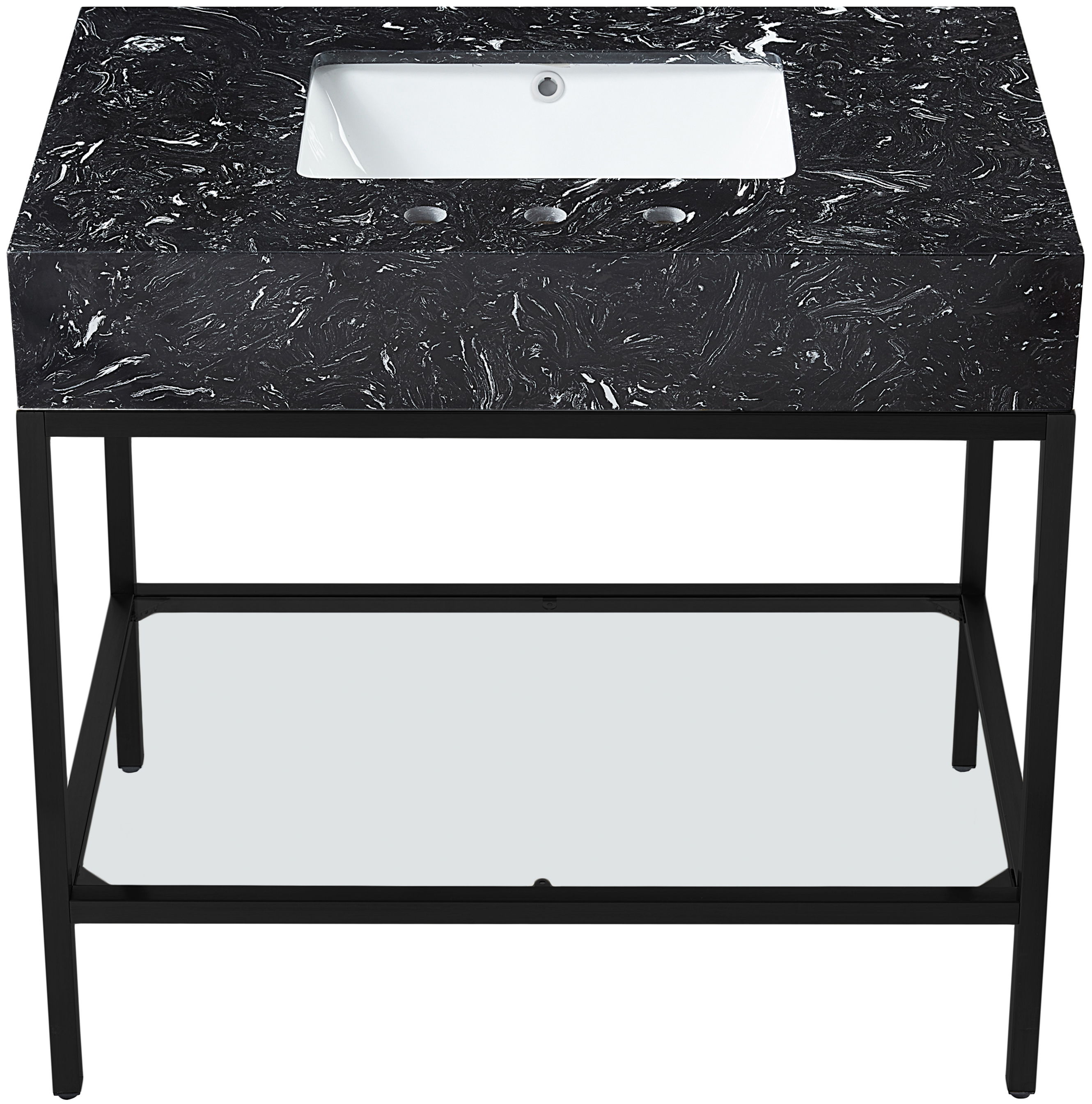 Marmo - 36" Engineered Marble Bathroom Vanity With Black Base - Black