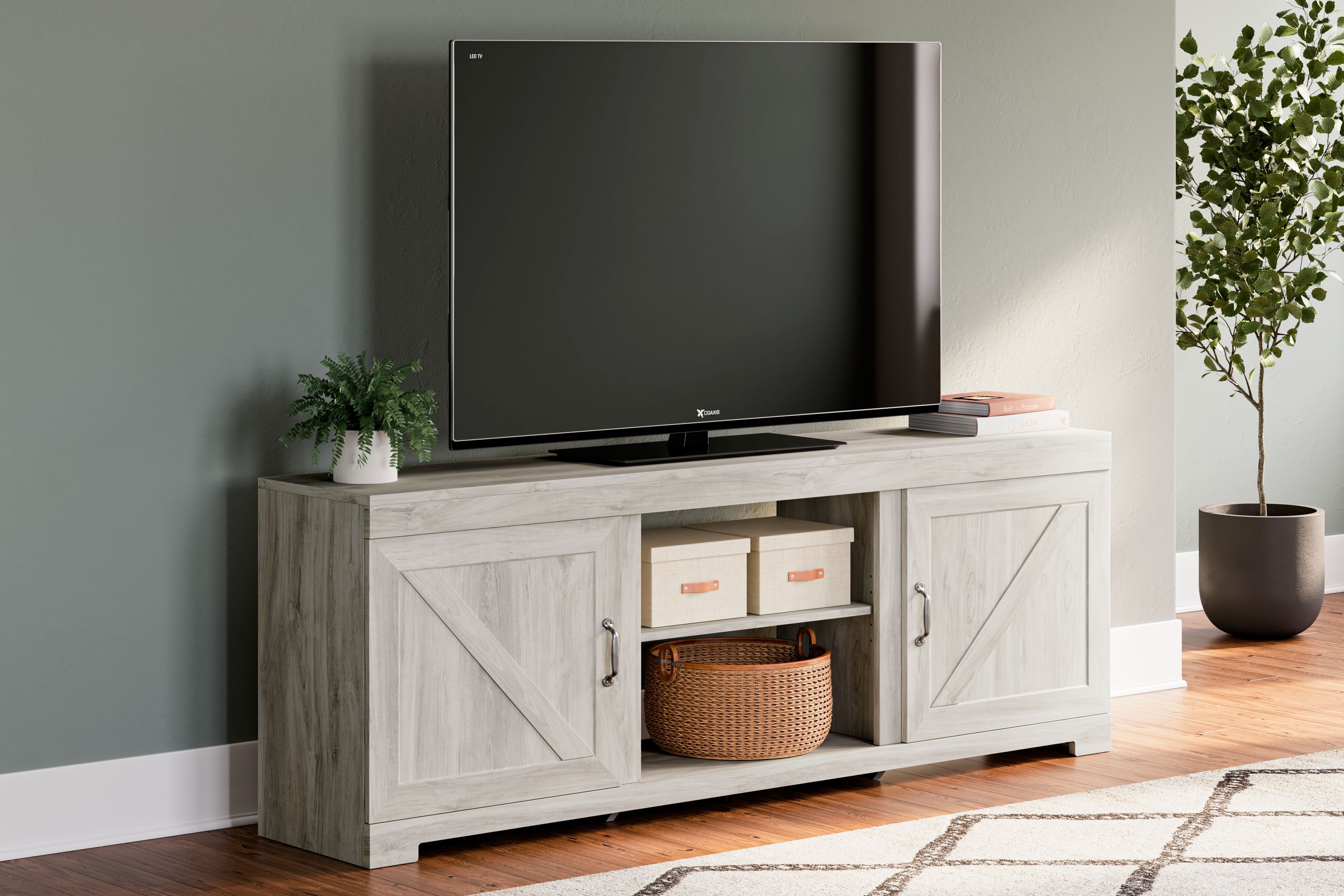 Ashley Bellaby LG TV Stand w/Fireplace Option - Whitewash