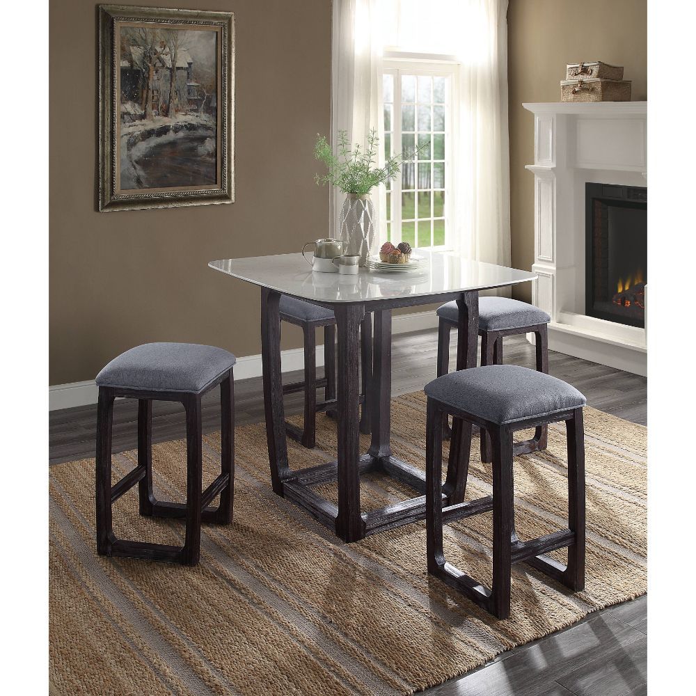 Razo - Counter Height Table With Marble Top - Marble Top & Weathered Espresso, black