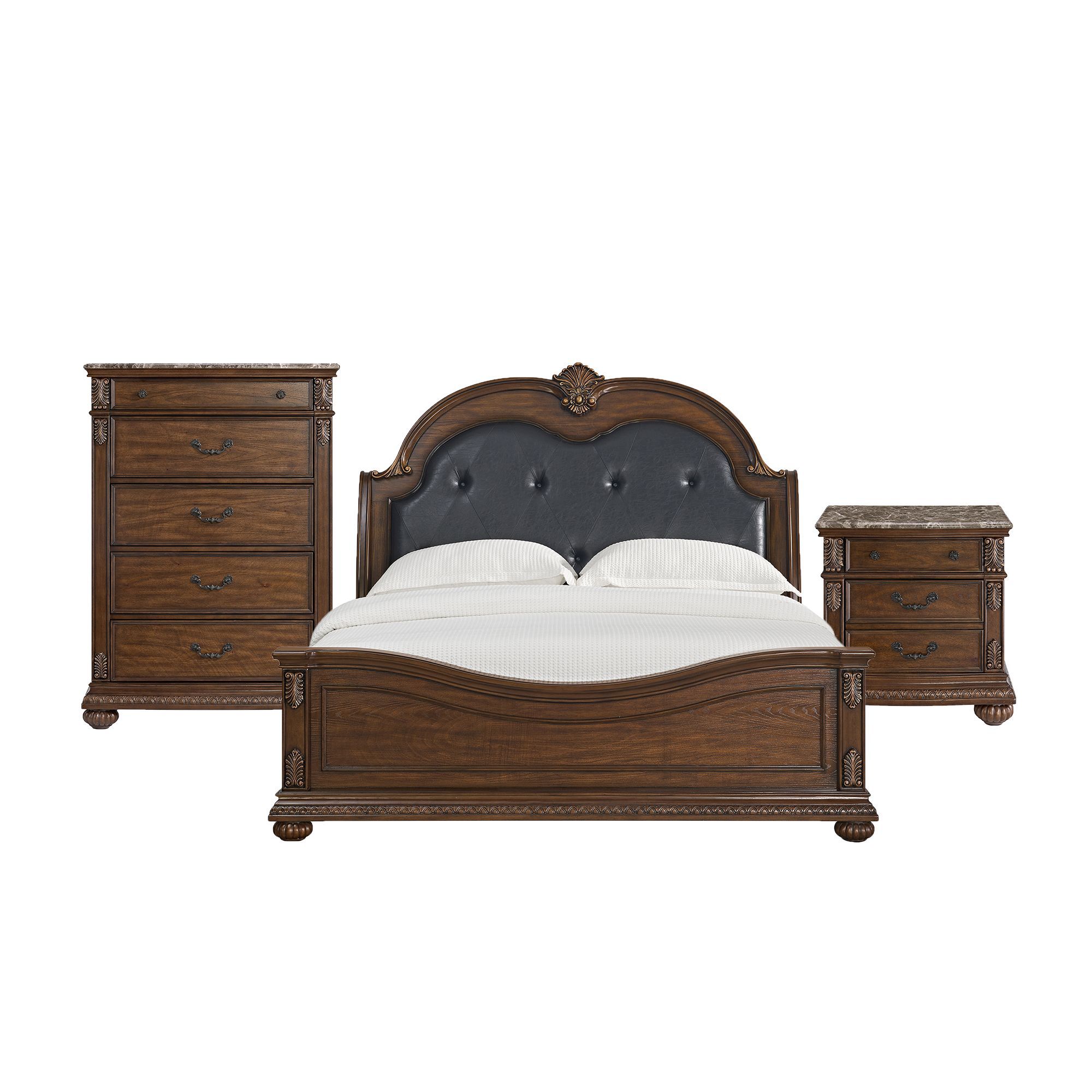 King · 3 Pc · Bedroom Set With Black PU