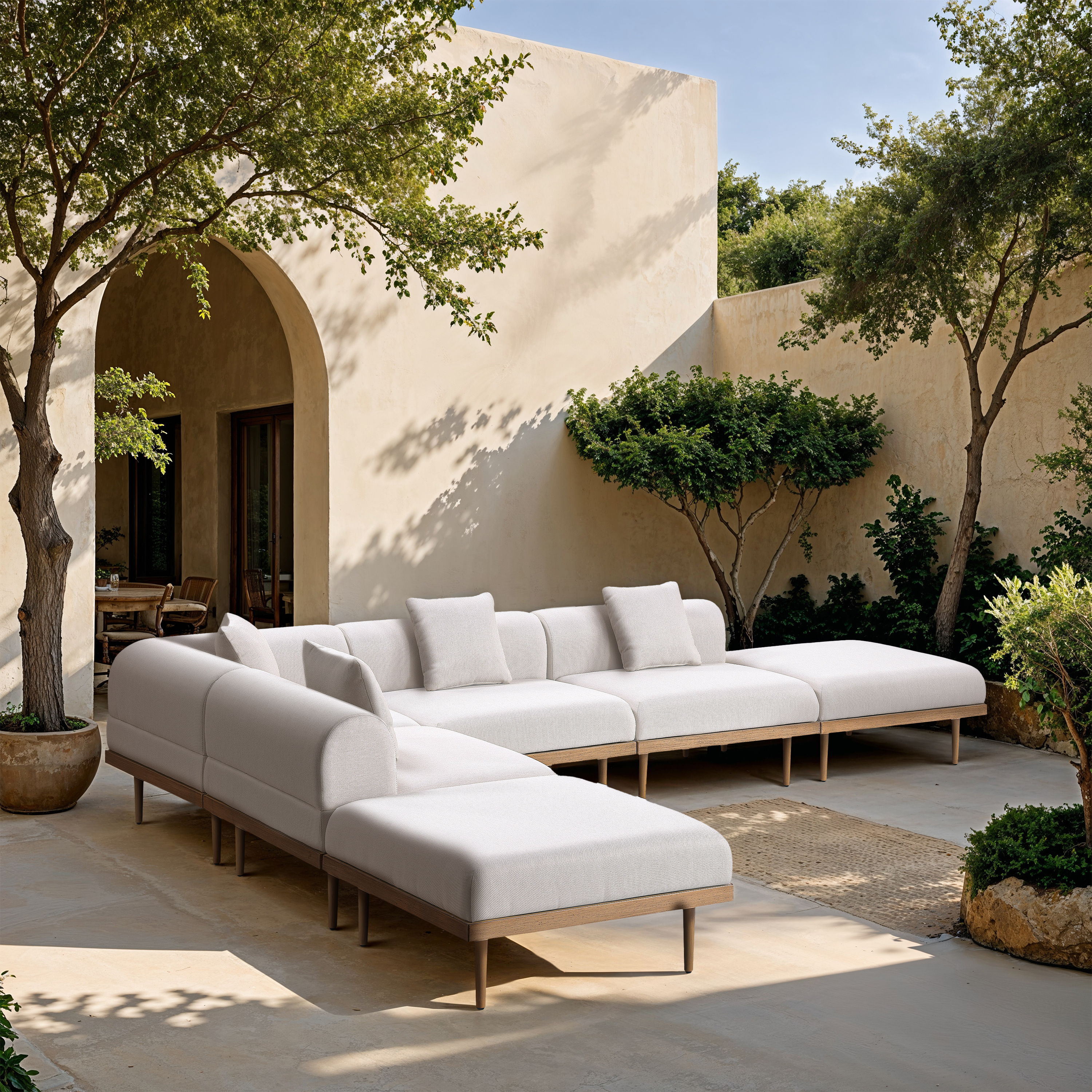 Laguna - 6 Piece 142" Outdoor Patio Modular Sectional - Cream