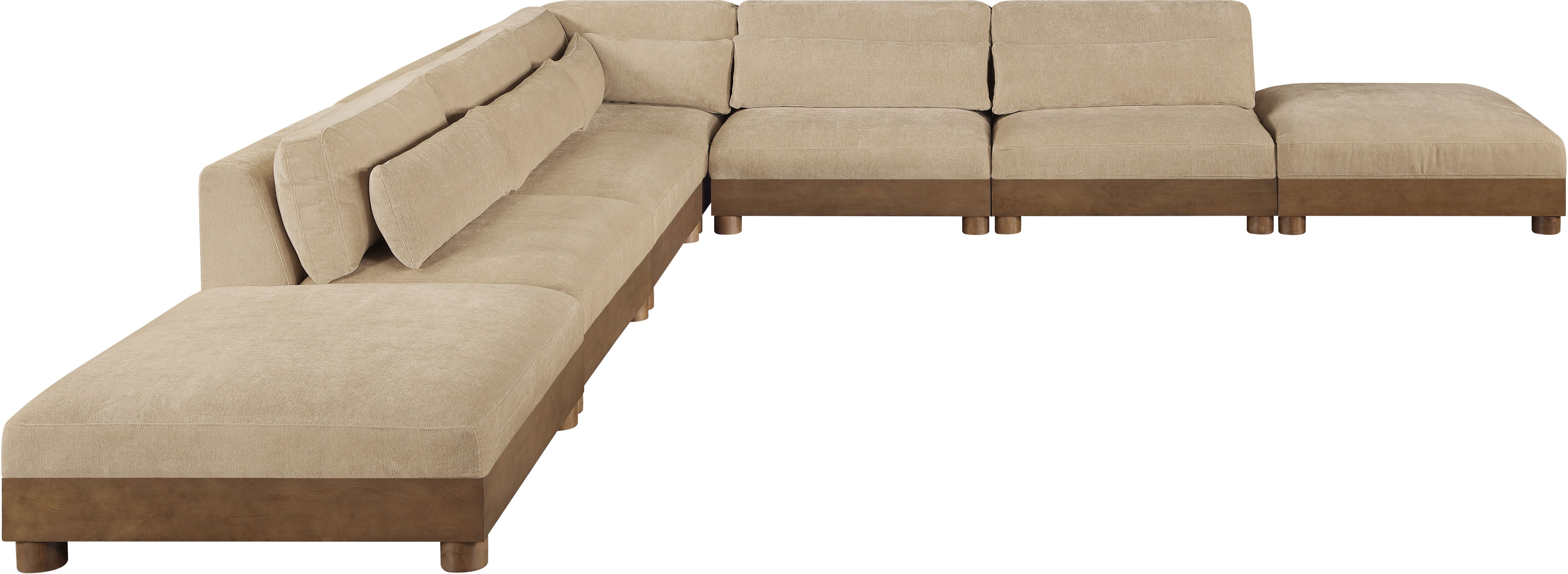 Turin - 160" Chenille Fabric Upholstered 7 Piece Modular Sectional - Beige / Brown Walnut