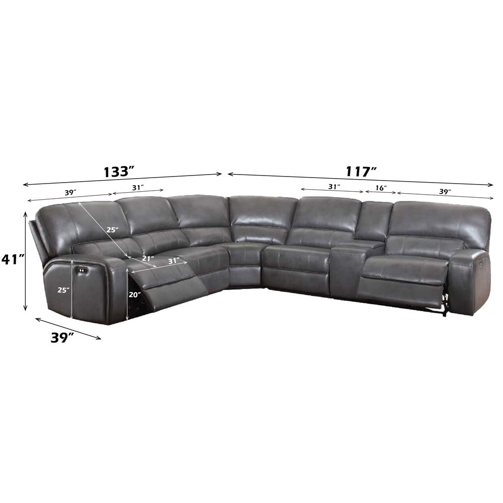 Saul - Power Motion Sectional Sofa - Gray Leather-Aire, dark gray, view 6