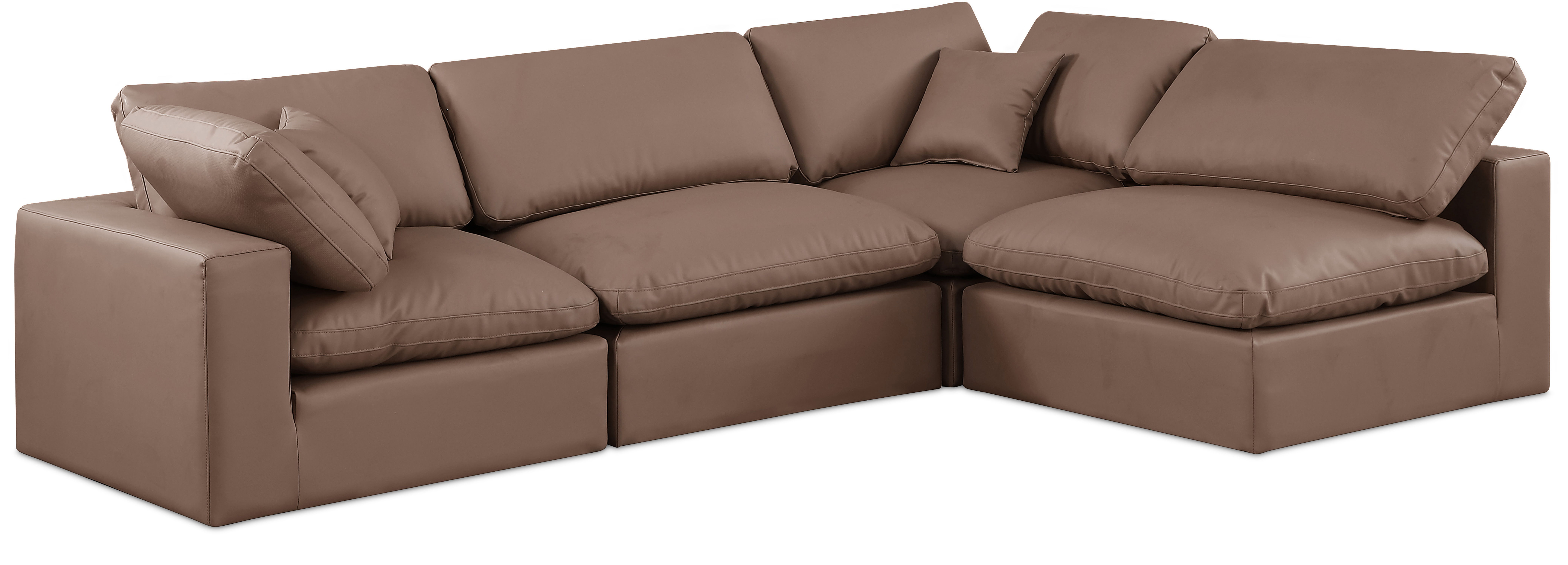 Comfy - 4 Piece Faux Leather Modular Armless Sectional - Brown