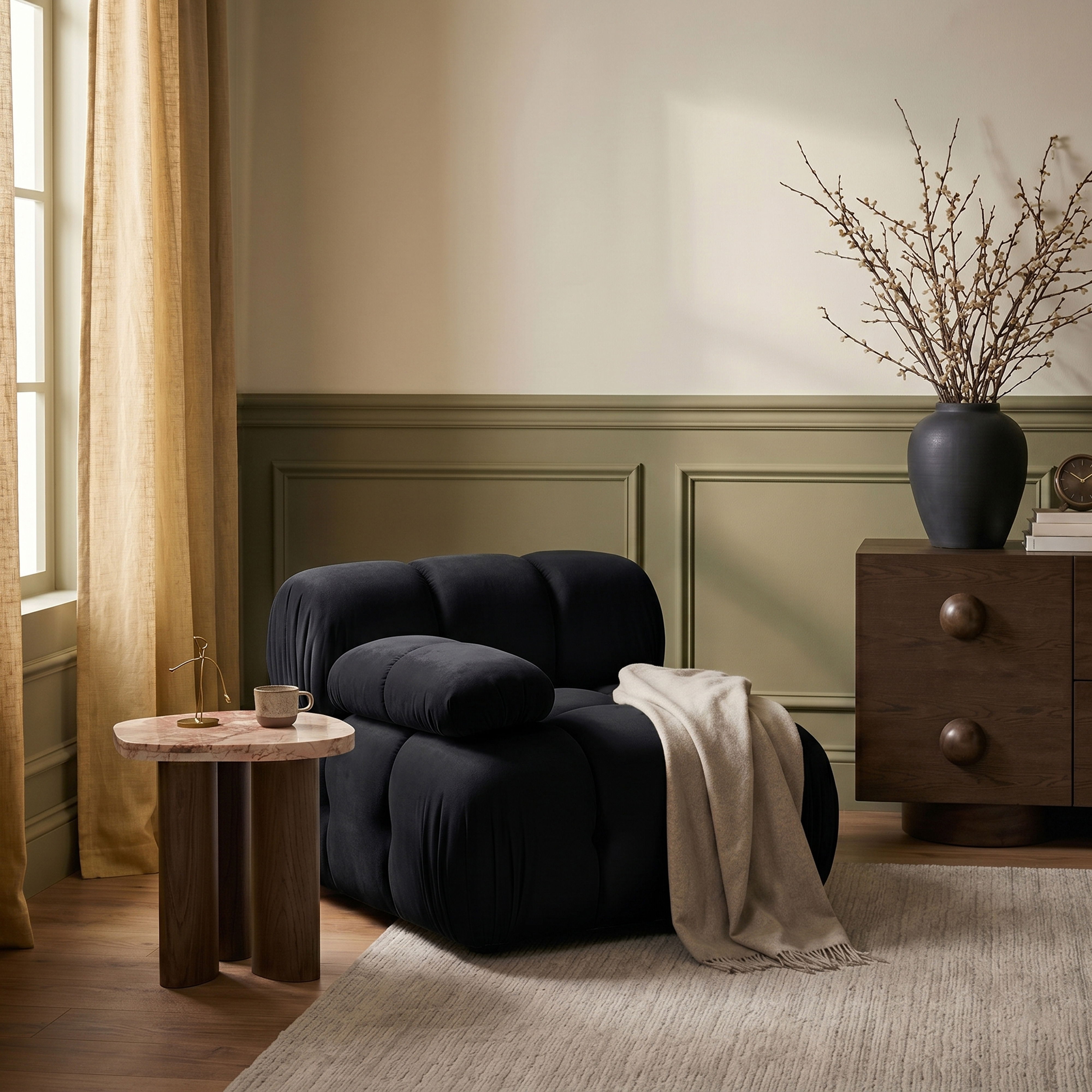 Orin - Velvet Performance Fabric Upholstered Modular Chair - Black