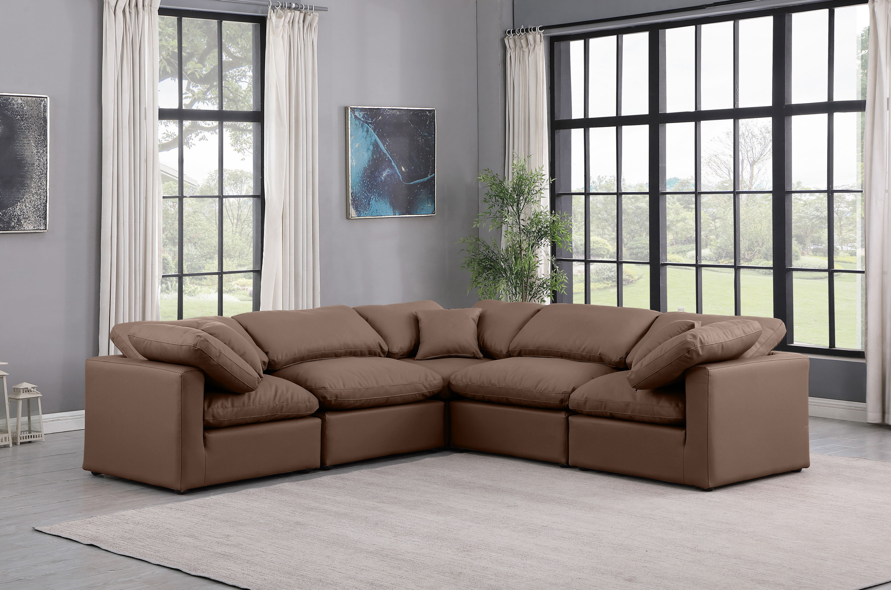 Indulge - Faux Leather 5 Piece Modular Corner Sectional - Brown