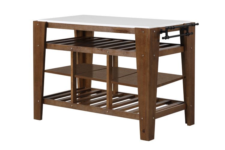 Alaroa - Kitchen Island - Marble Top & Rustic Brown, dark brown, view 2