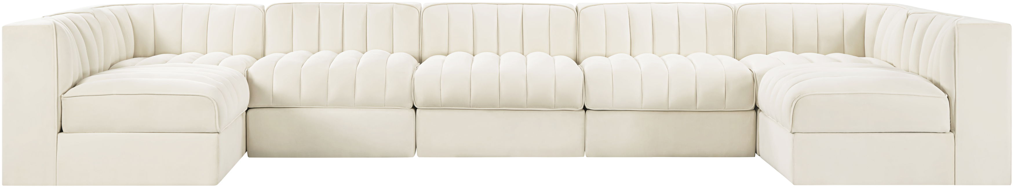 Rummi - Velvet Performance Fabric Upholstered 7 Piece Modular Sectional (With 2 Corner Chairs) - Cream