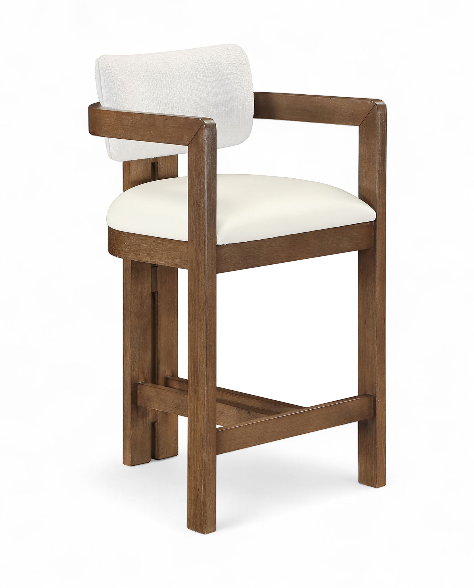 Ravina - Vegan Leather and Linen Textured Fabric Upholstered Counter Stool - Cream / Stained Brown
