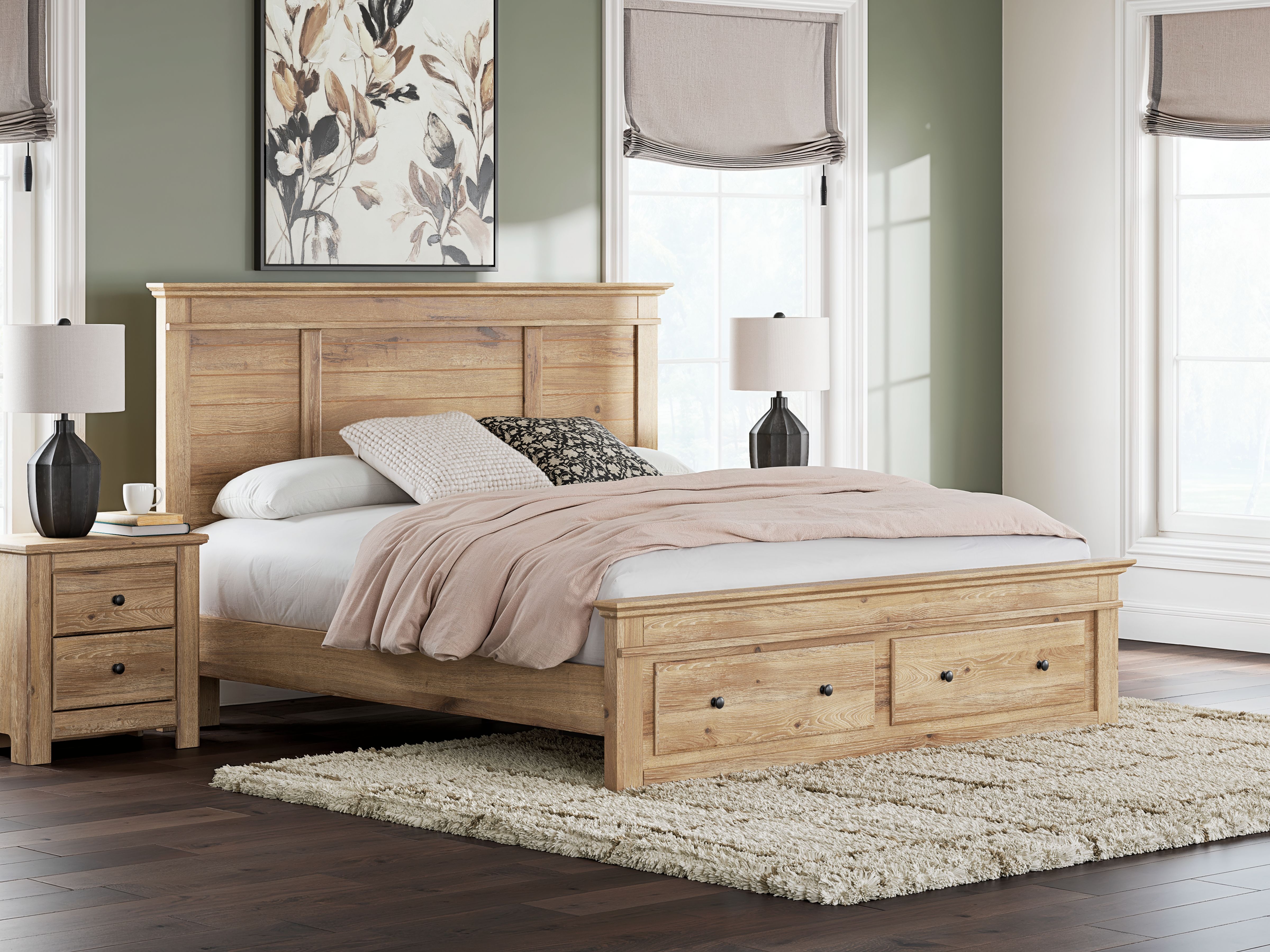 Makidern - King Panel Storage Bed With Storage Footboard - Tan