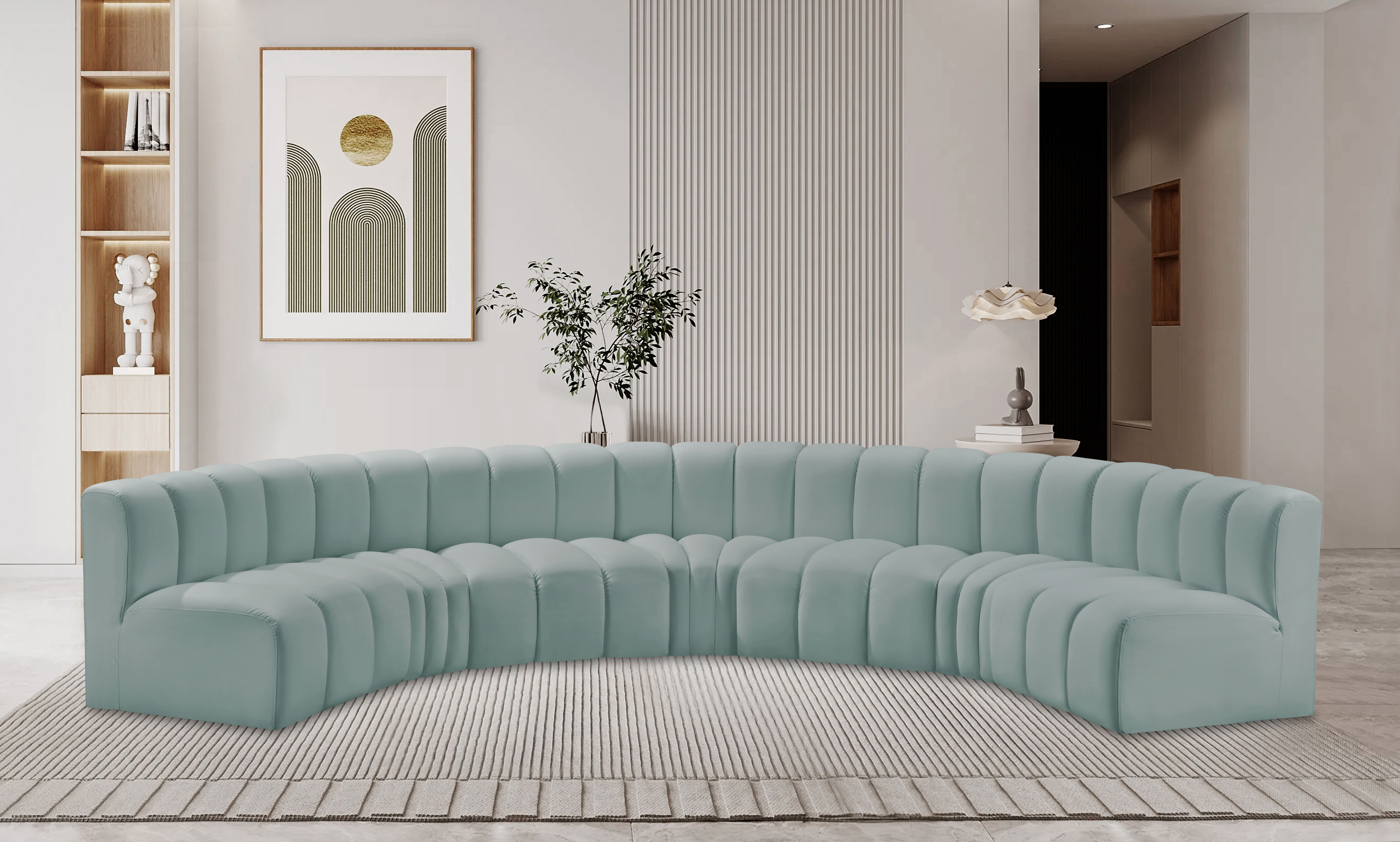 Arc - Faux Leather 7 Piece U-Shaped Modular Sofa - Mint Green