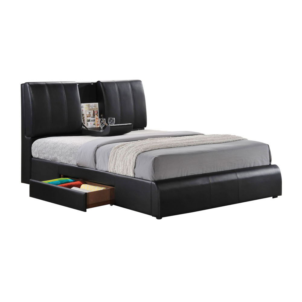 Kofi - Eastern King Bed With Storage - Black Synthetic Leather, black, view 2